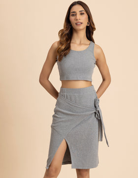 Chic 2 Pcs Co-ord Set Wrap Skirt With Crop Top For Women