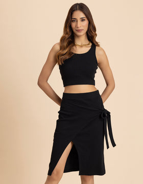 Chic 2 Pcs Co-ord Set Wrap Skirt With Crop Top For Women