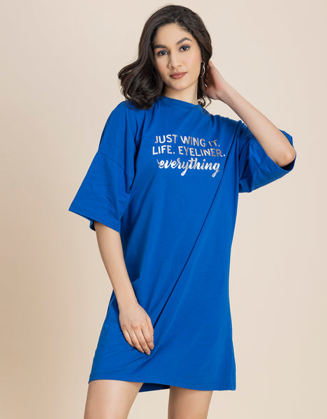 Solid Loose Fit Tshirt Dress For Women - Moomaya Solid Loose Fit Tshirt Dress For Women - Moomaya