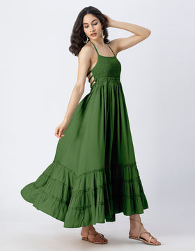Backless Style Maxi Beach Tiered Dress