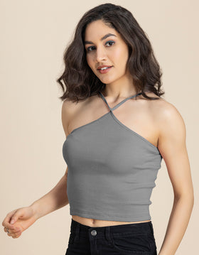 Casual Halter Neck Crop Top For Women