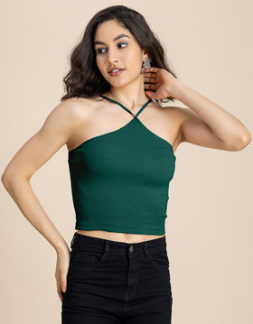 Casual Halter Neck Crop Top For Women
