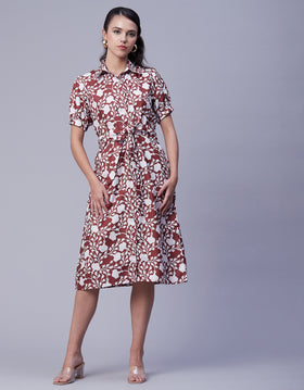 brown floral shirt dress