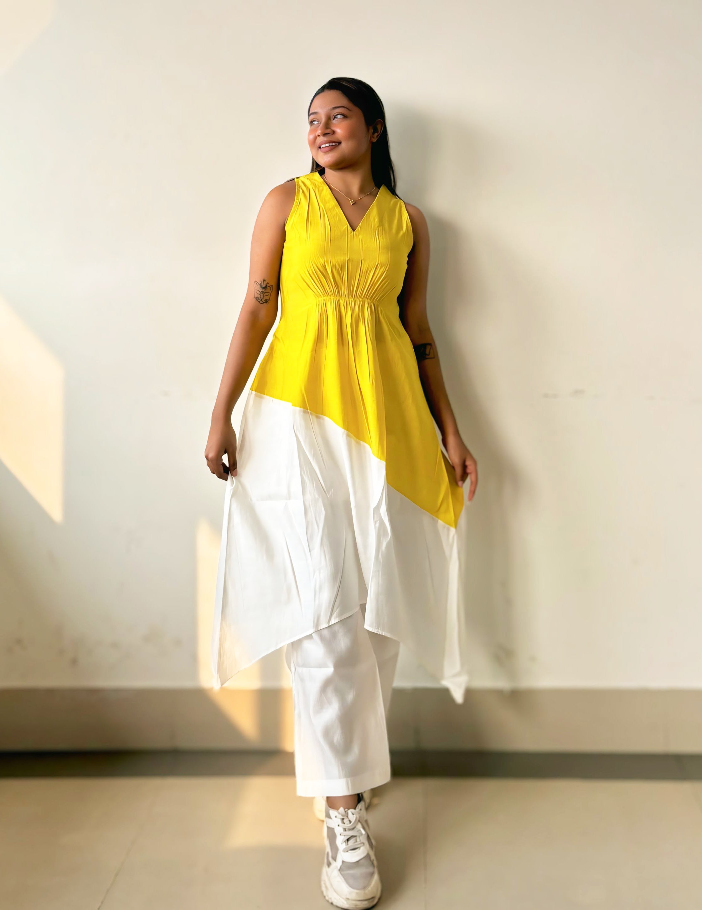 Asymmetric Indo-Western Coord Set, Color-Block Kurta with Pants