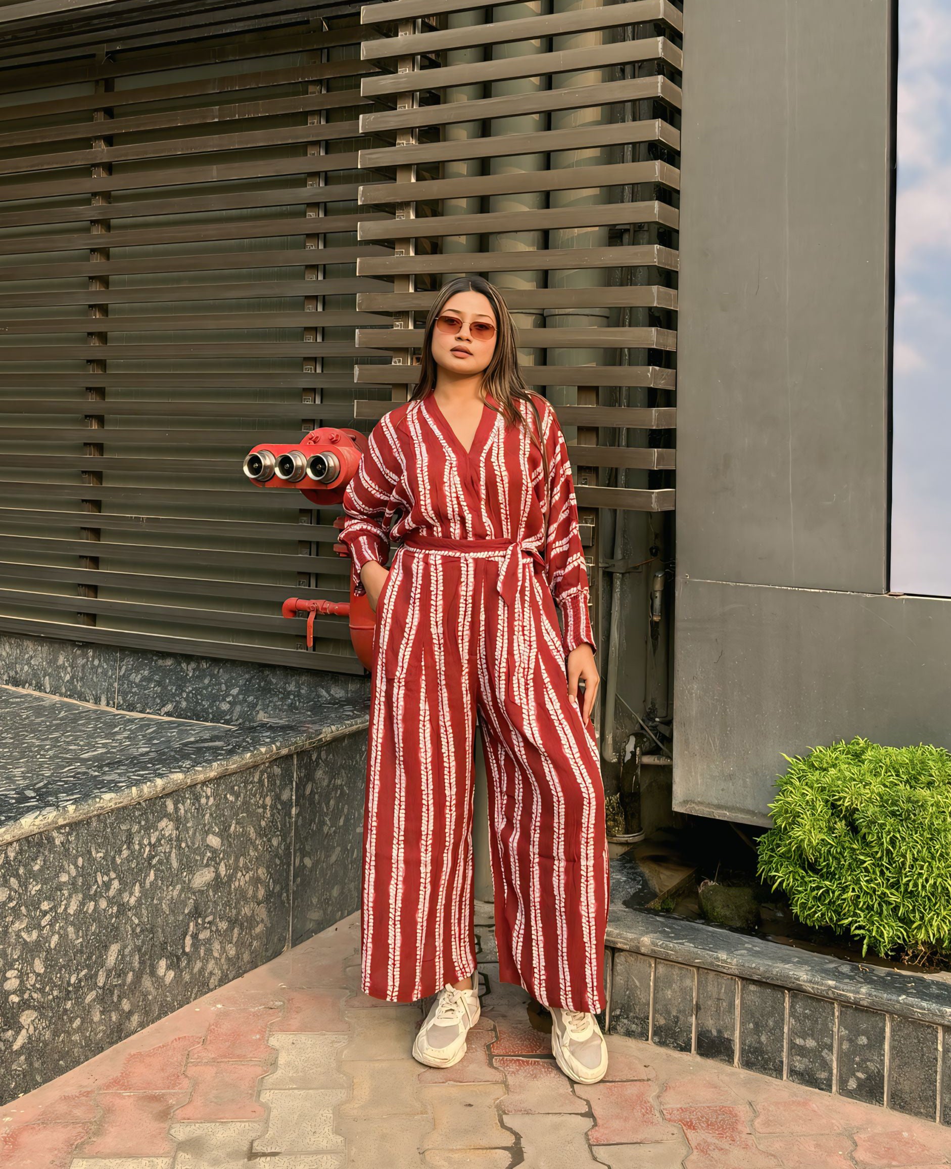 Long Sleeve Full Leg Printed Women's Jumpsuit Romper