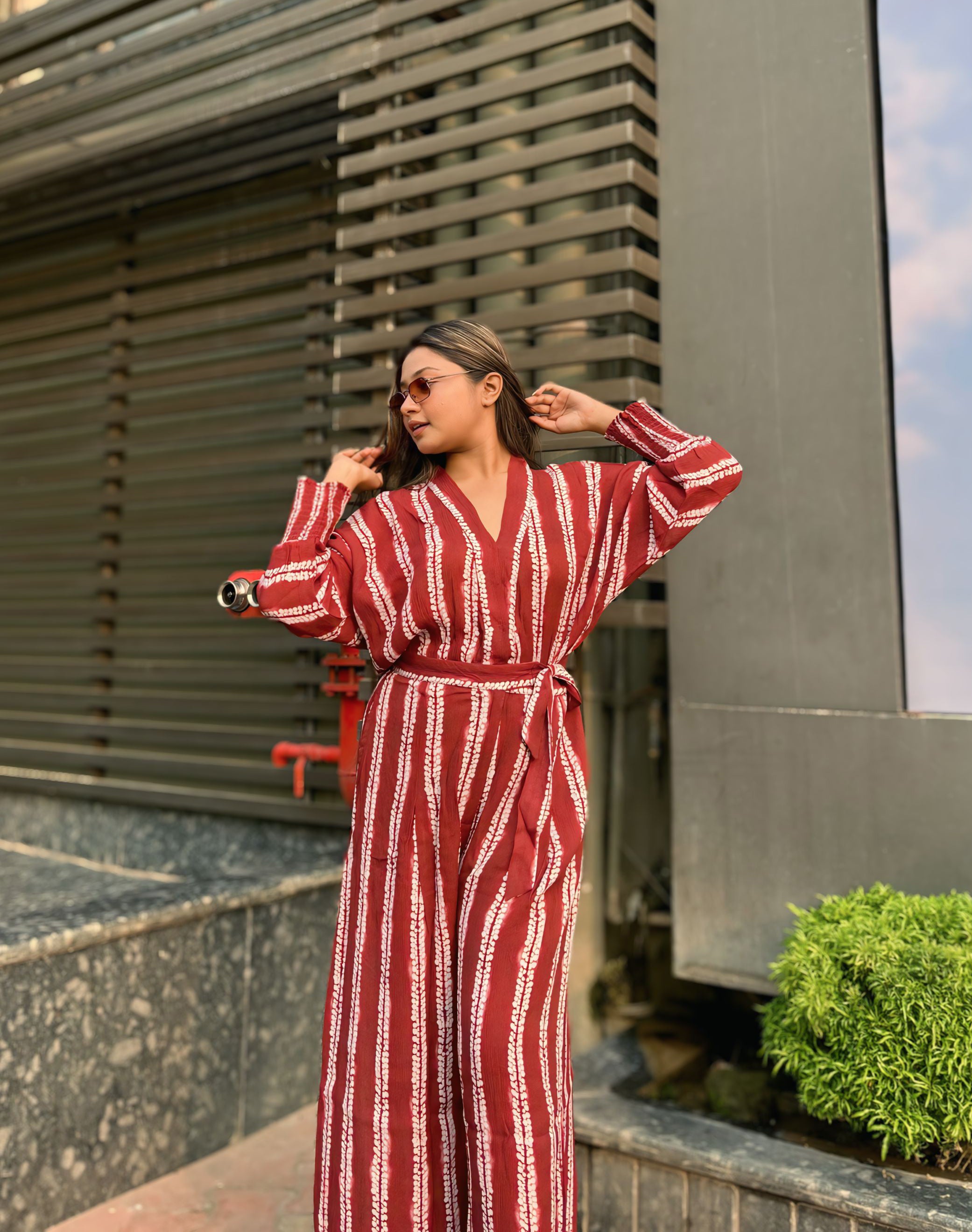 Long Sleeve Full Leg Printed Women's Jumpsuit Romper