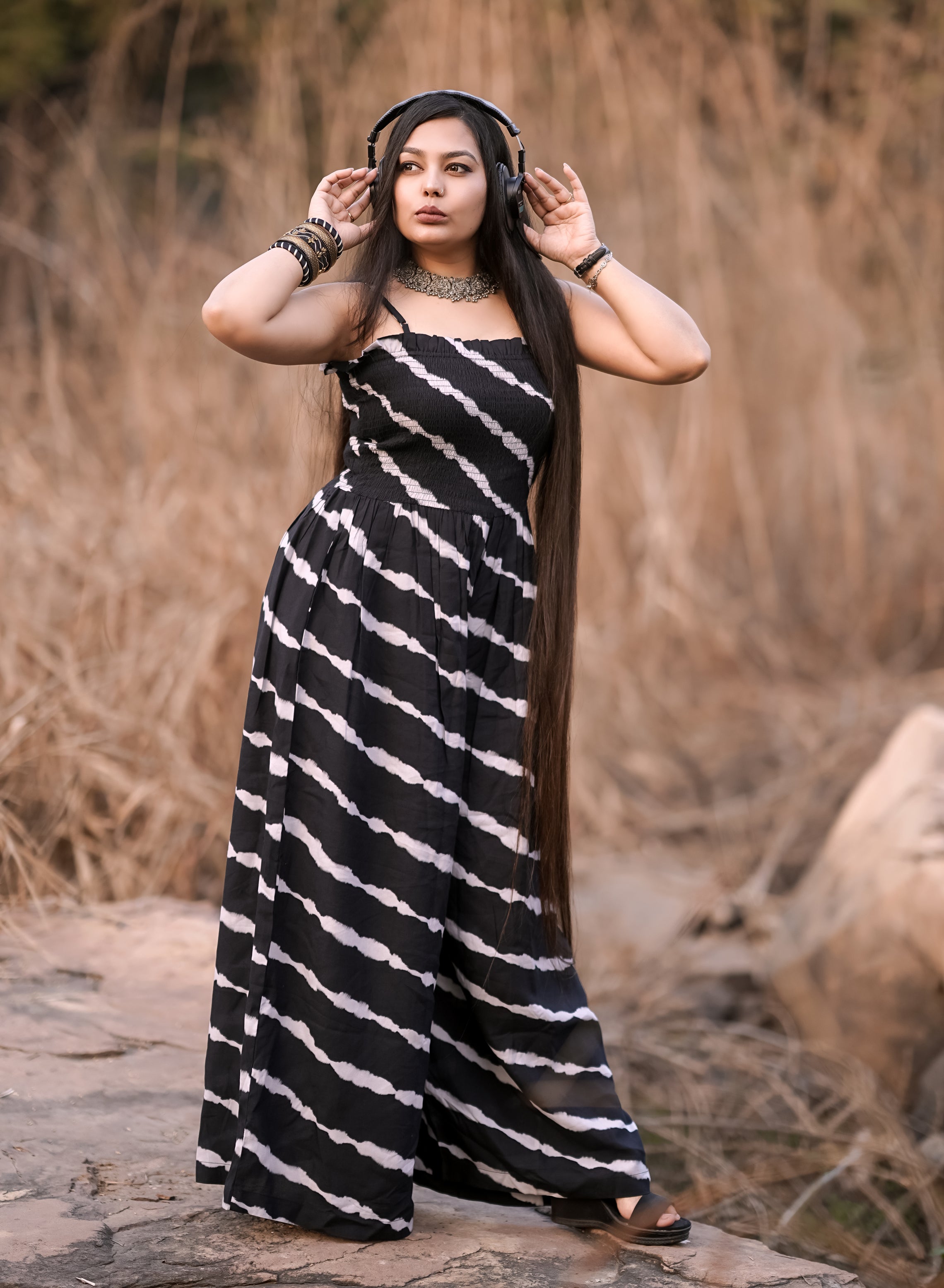 Shoulder Straps Full Leg Printed Jumpsuit For Women