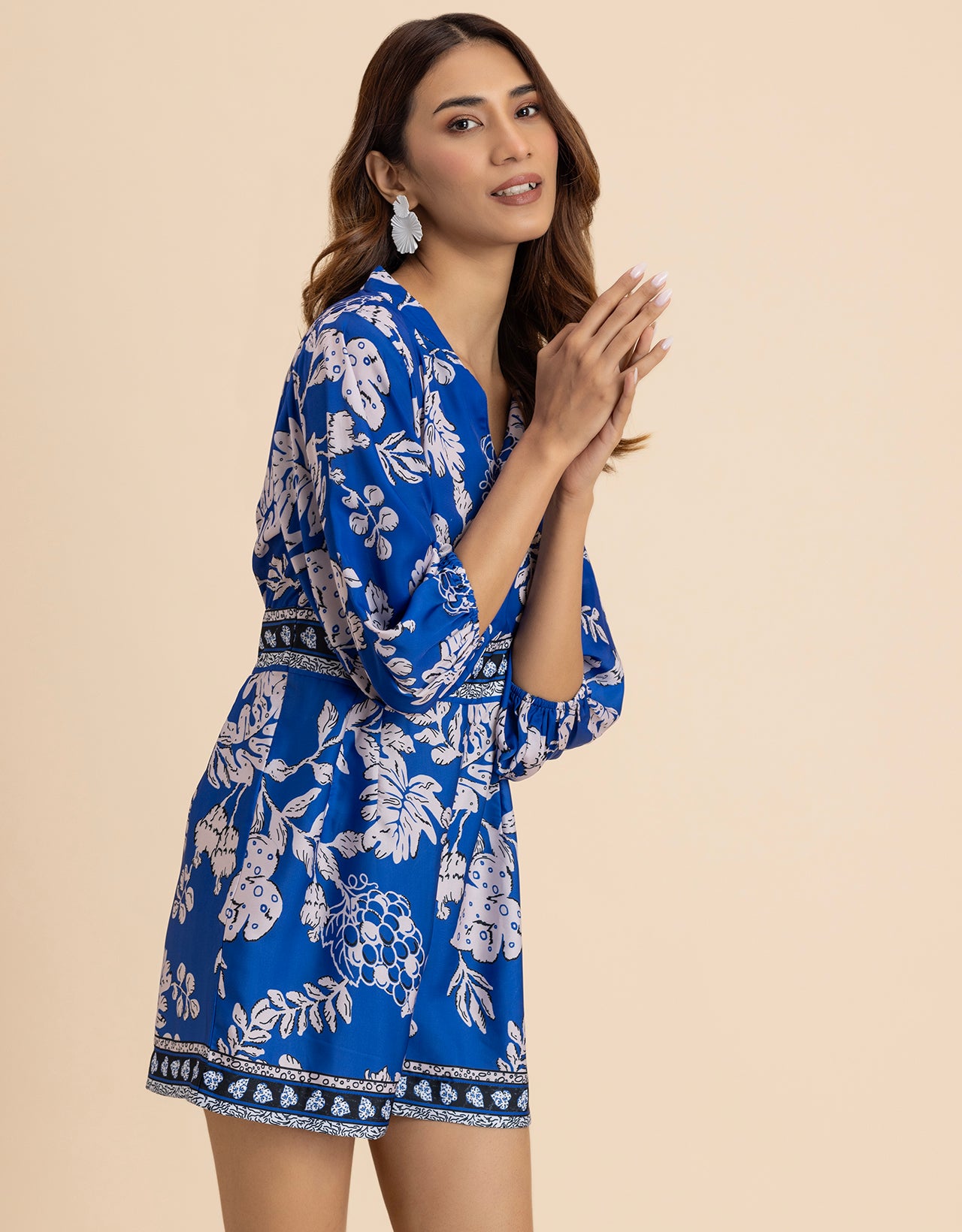 Tropical Print Band Collar Trendy Women's Jumpsuit