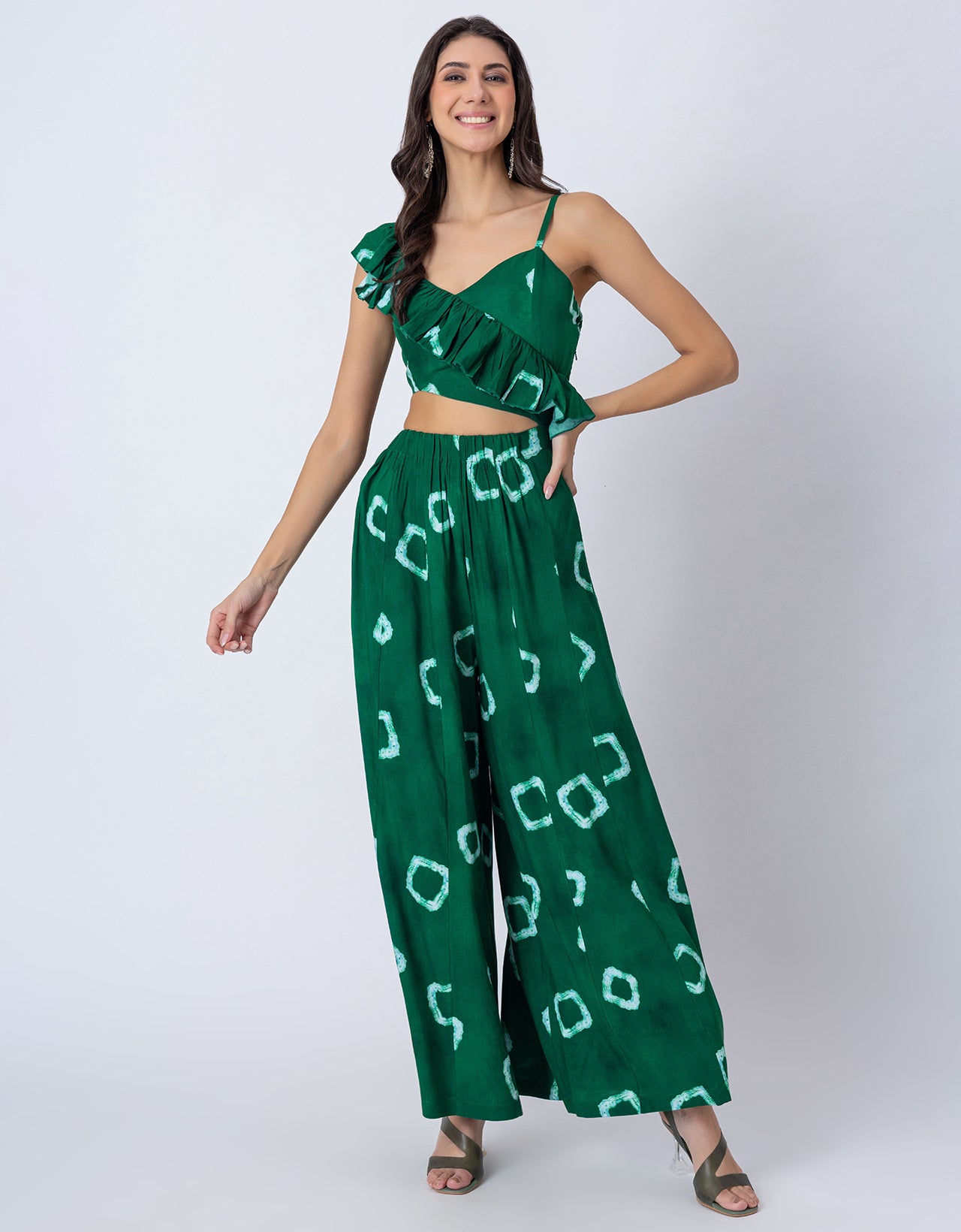 Tie-Dye Print Jumpsuit, Indo-Western Style Party Wear Outfit