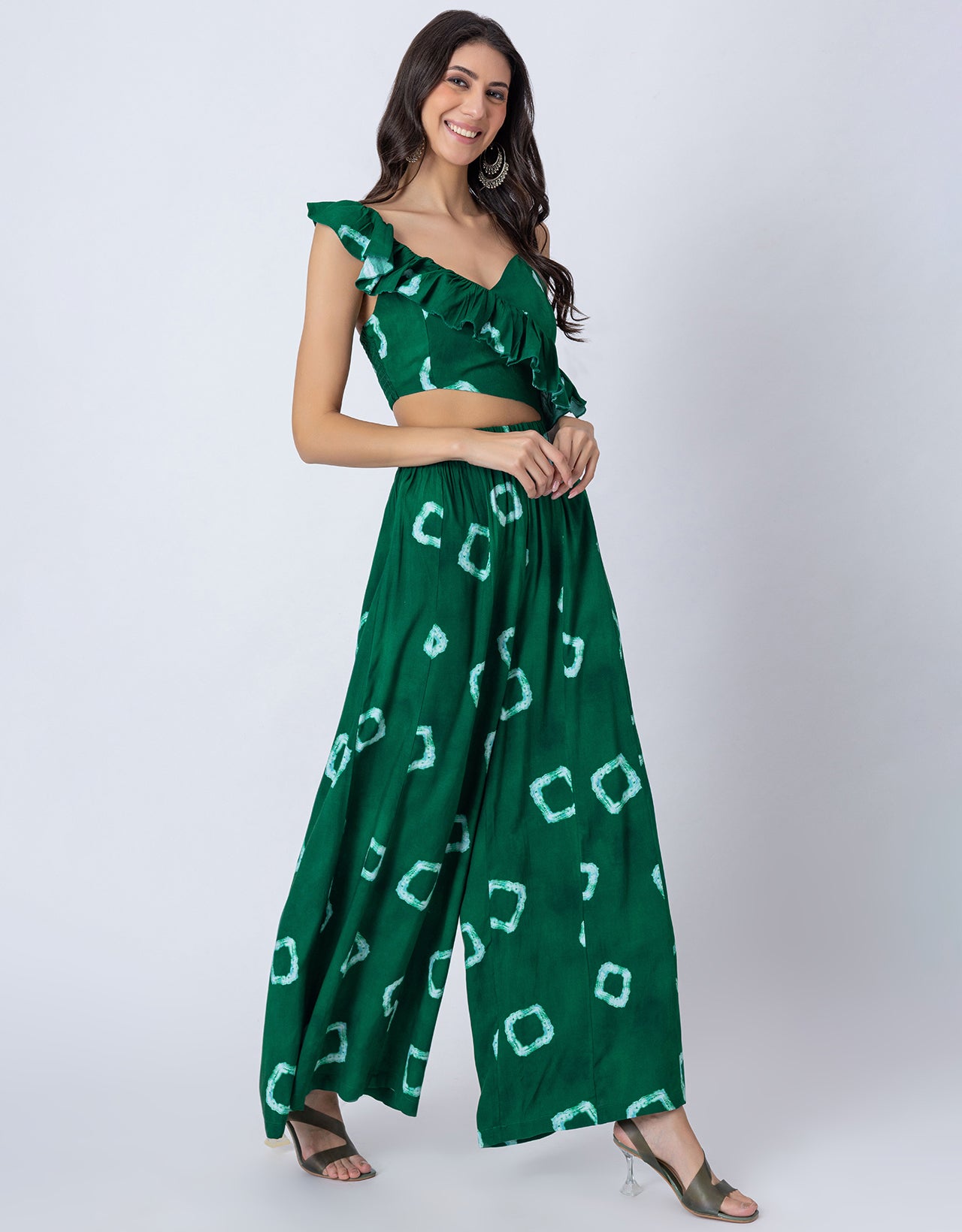 Tie-Dye Print Jumpsuit, Indo-Western Style Party Wear Outfit