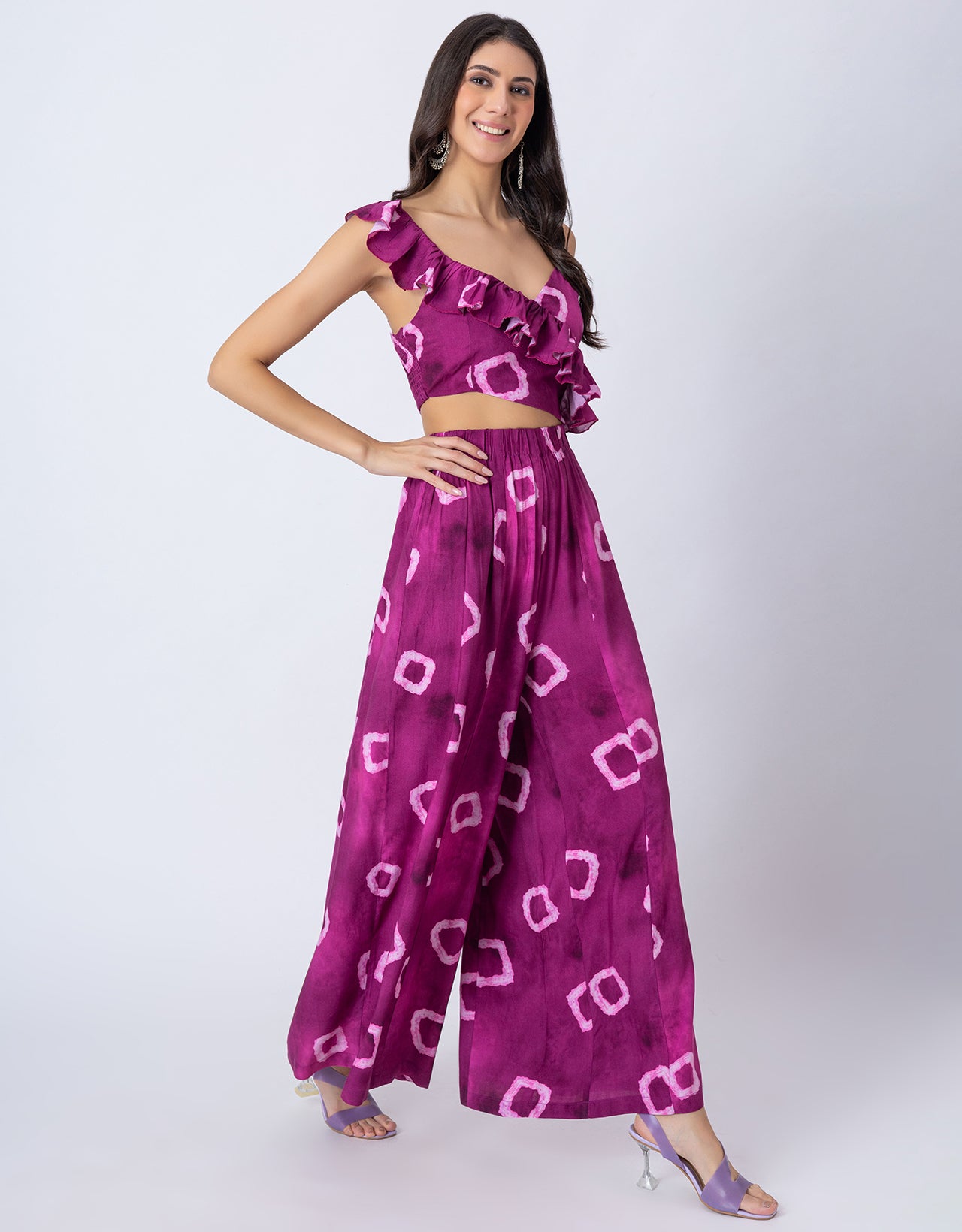 Tie-Dye Print Jumpsuit, Indo-Western Style Party Wear Outfit