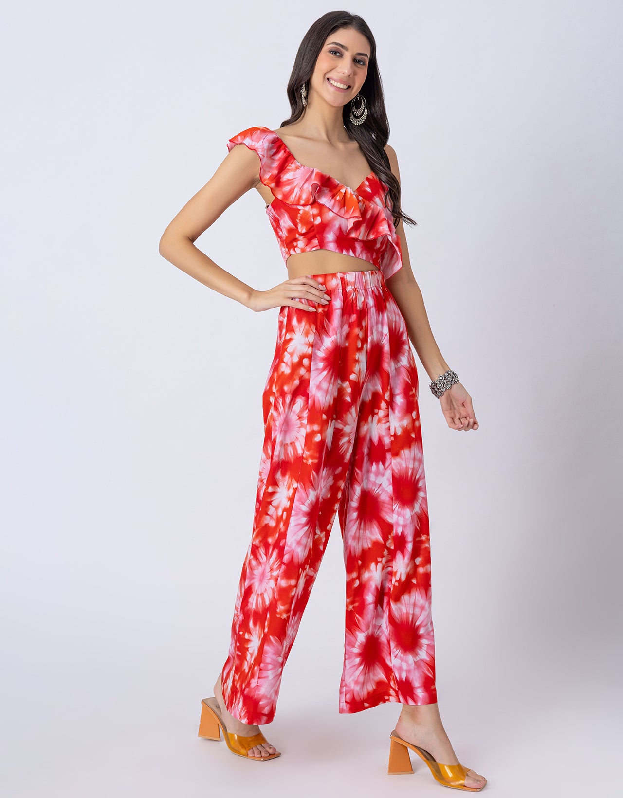 Tie-Dye Print Jumpsuit, Indo-Western Style Party Wear Outfit