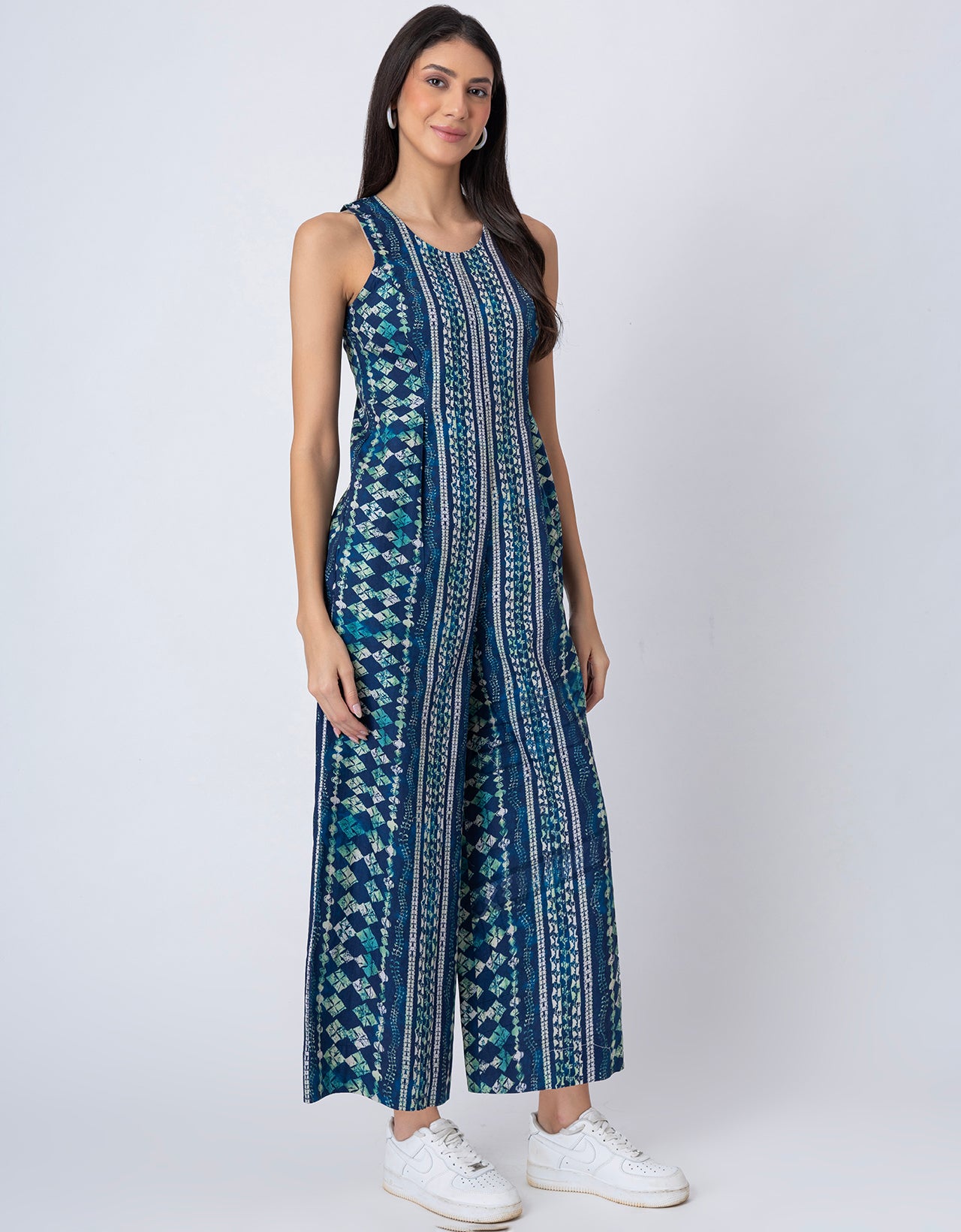 Sleeveless Printed Wide Leg Jumpsuit With Pockets For Women