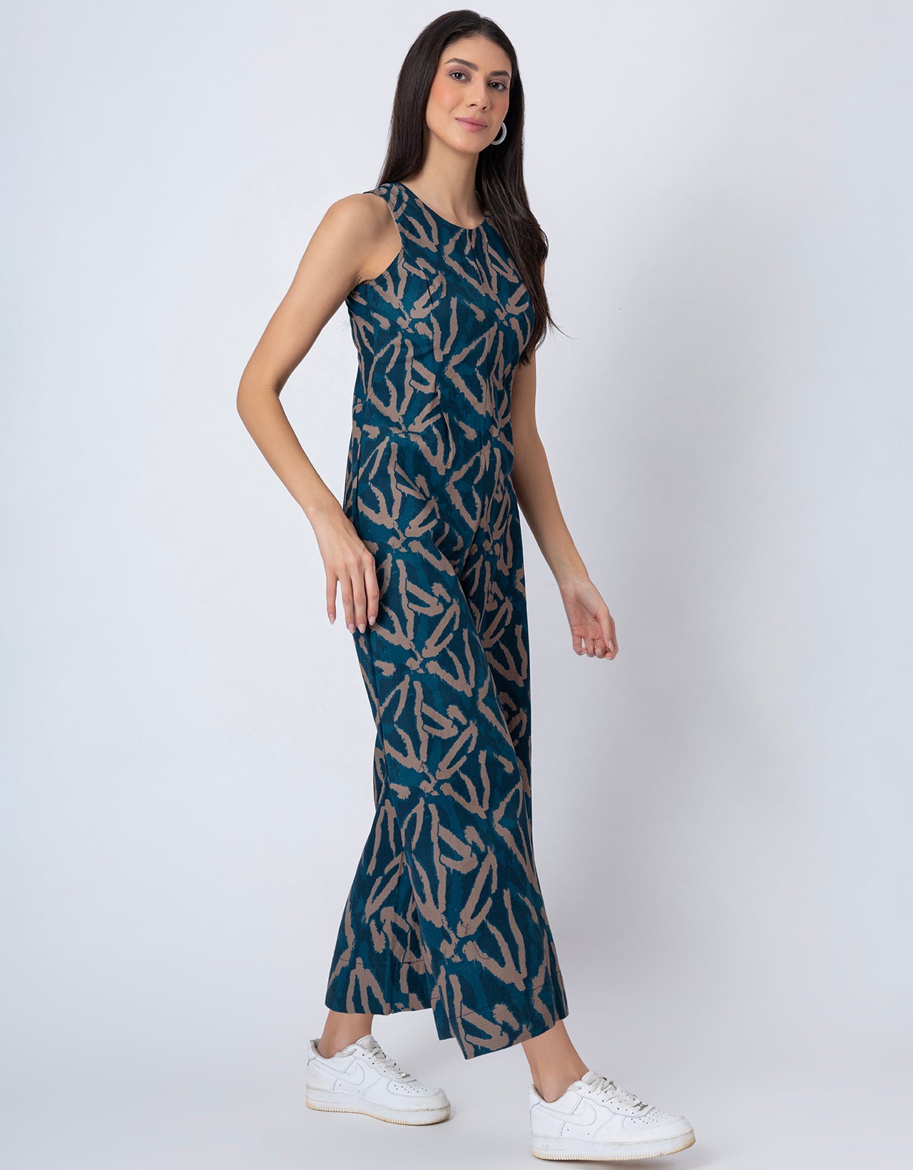 Sleeveless Printed Wide Leg Jumpsuit With Pockets For Women