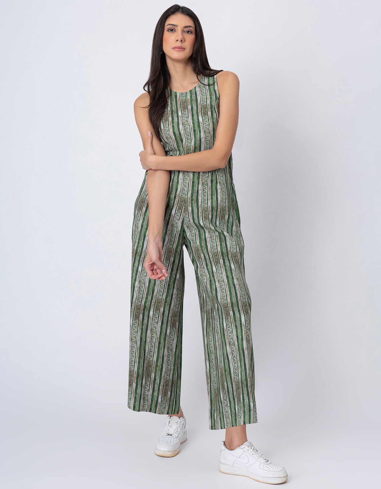 Sleeveless Printed Wide Leg Jumpsuit With Pockets For Women