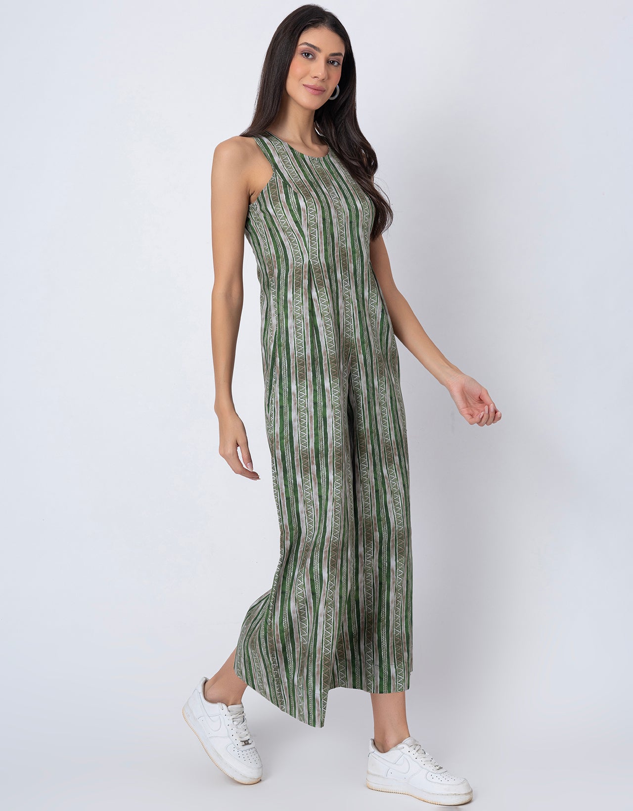 Sleeveless Printed Wide Leg Jumpsuit With Pockets For Women