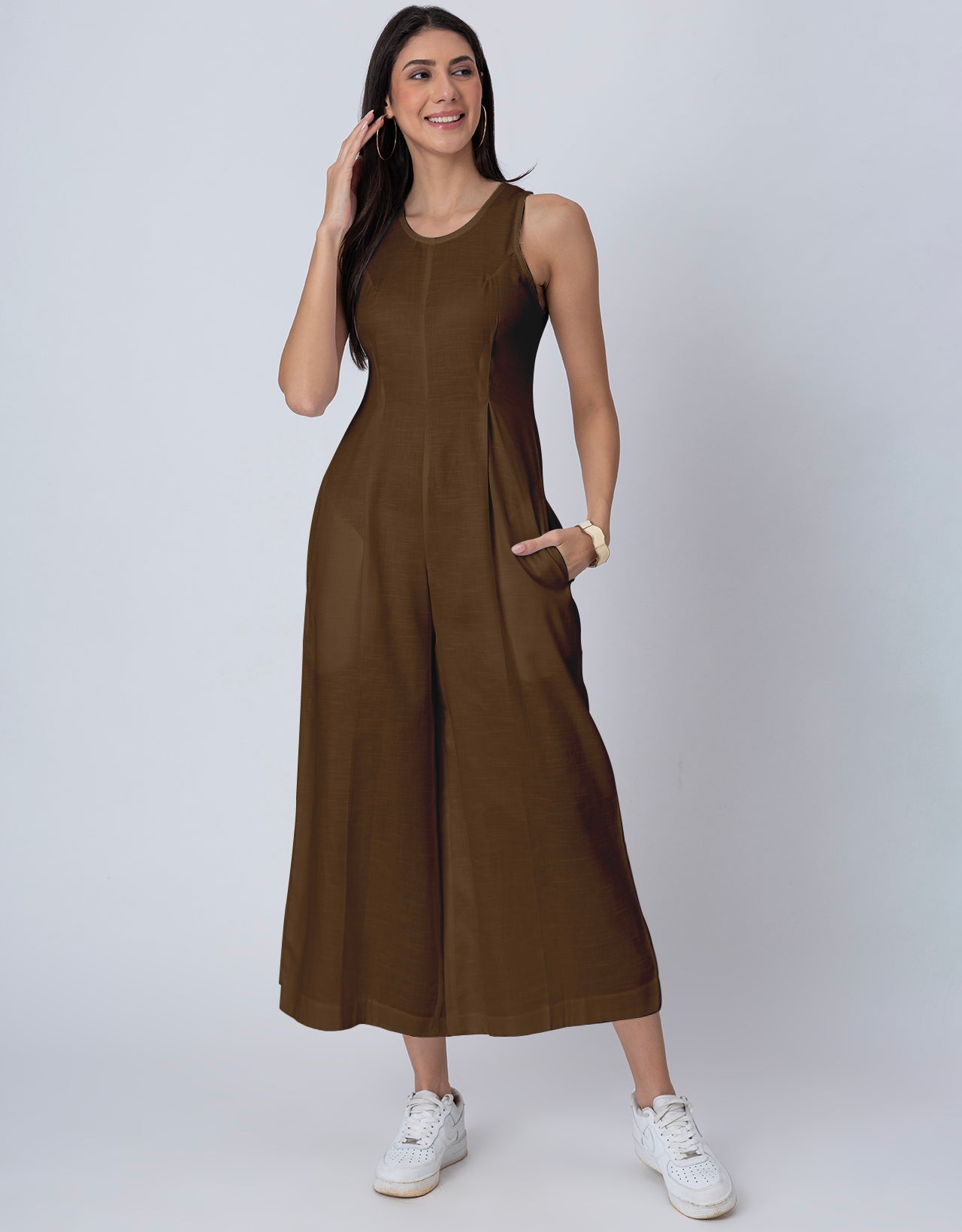 Sleeveless Printed Wide Leg Jumpsuit With Pockets For Women