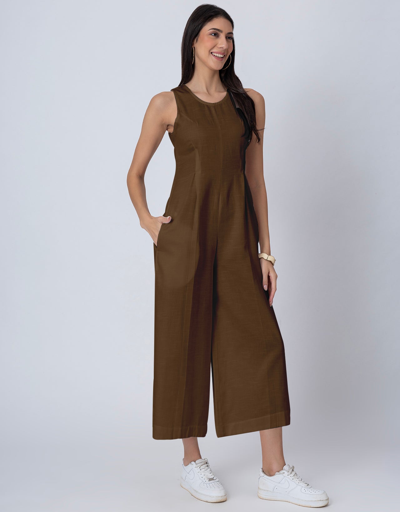 Sleeveless Printed Wide Leg Jumpsuit With Pockets For Women