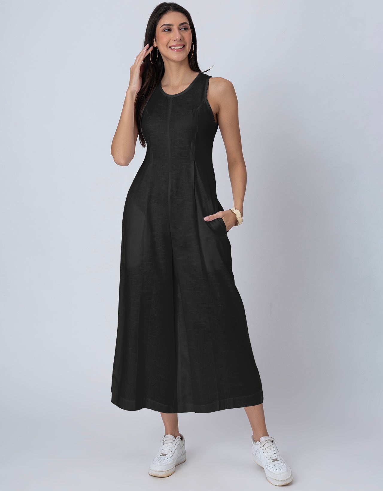 Sleeveless Printed Wide Leg Jumpsuit With Pockets For Women