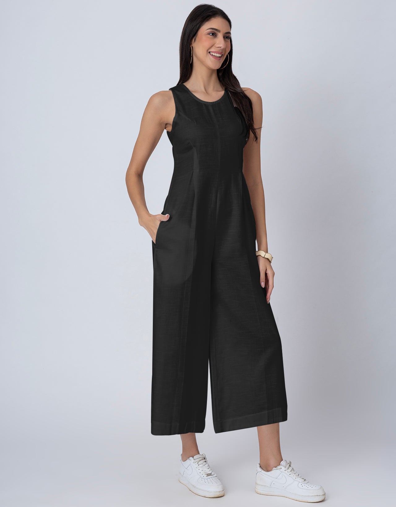 Sleeveless Printed Wide Leg Jumpsuit With Pockets For Women