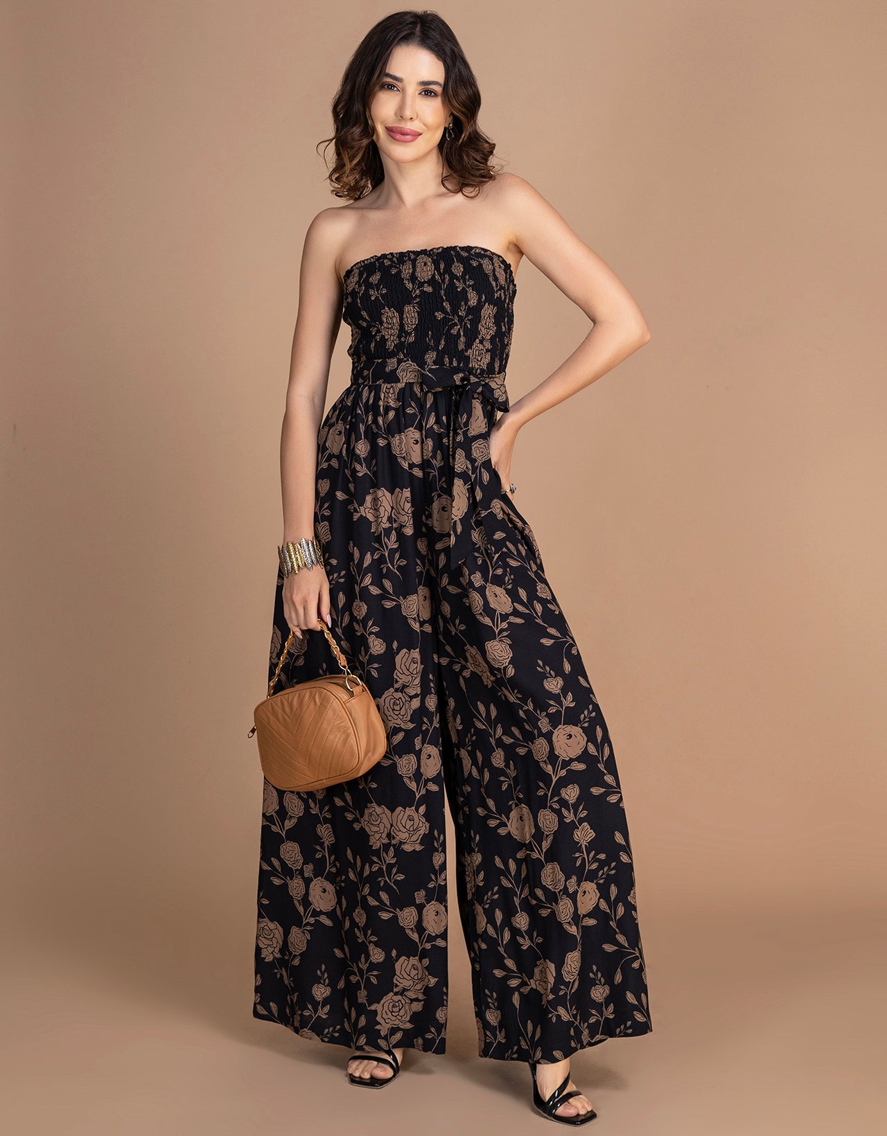 Moomaya Women's Off-Shoulder Printed Indo-Western Romper Jumpsuit