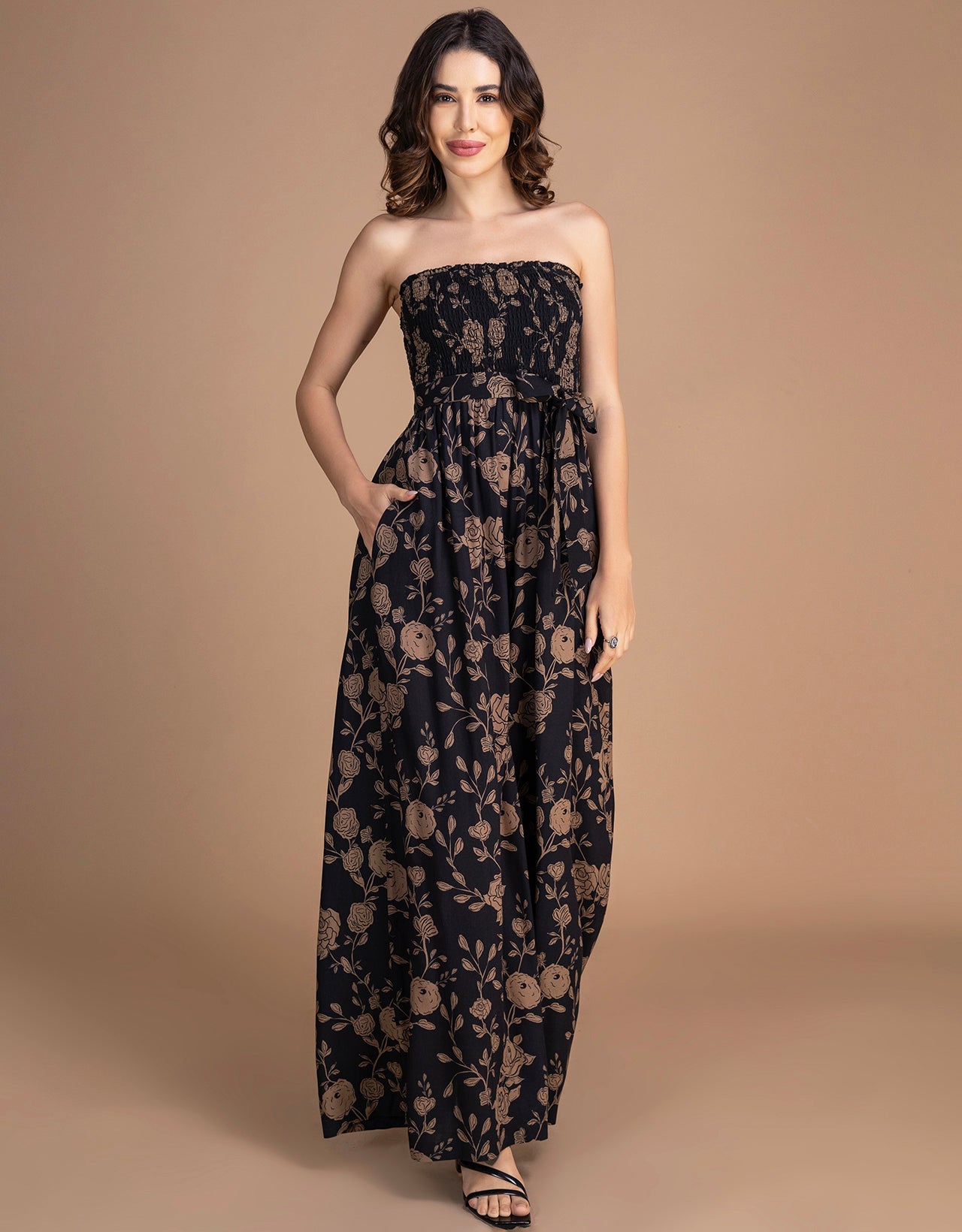 Moomaya Women's Off-Shoulder Printed Indo-Western Romper Jumpsuit