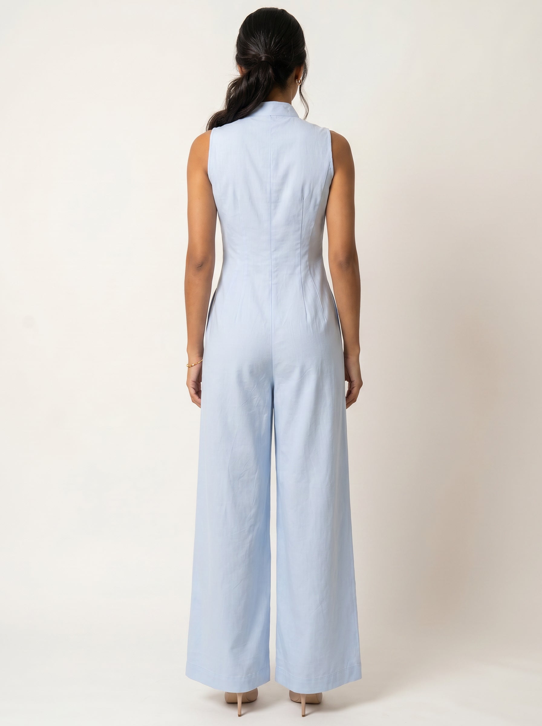 Moomaya Women’s Cotton Sleeveless Button Down Wide Leg Jumpsuit