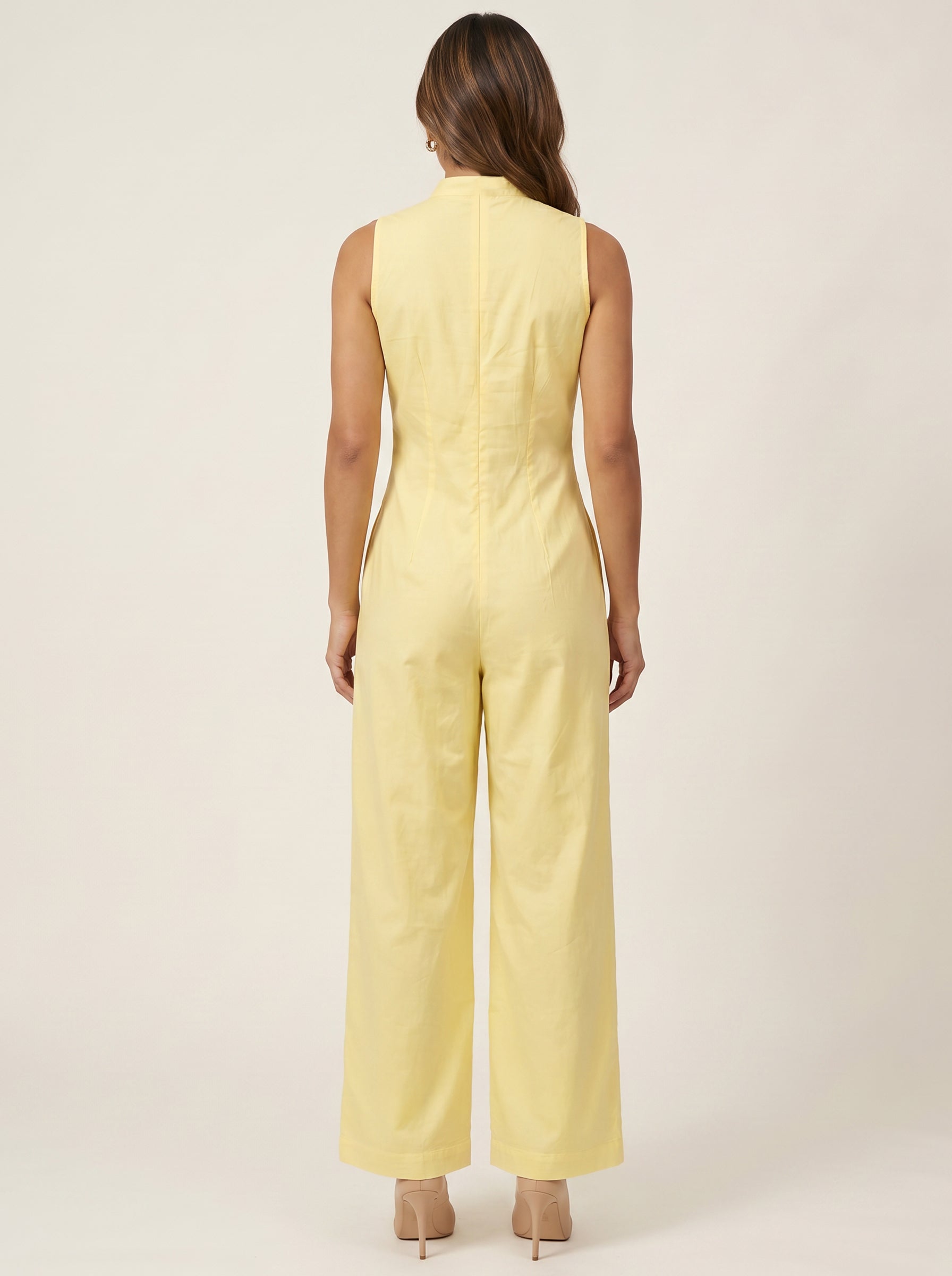 Moomaya Women’s Cotton Sleeveless Button Down Wide Leg Jumpsuit