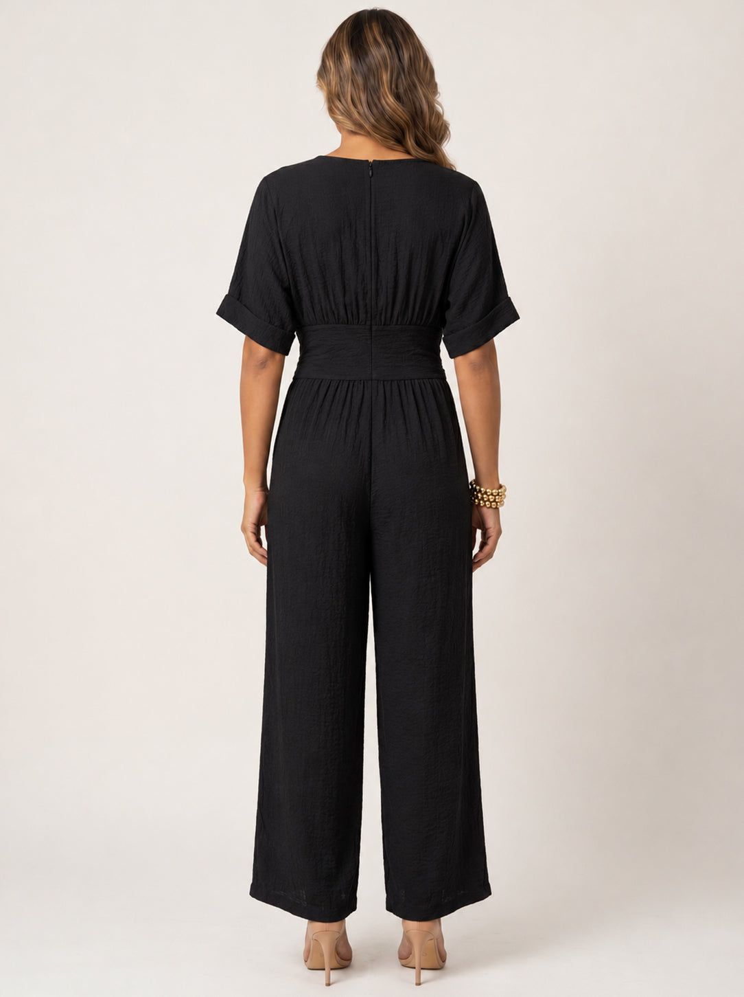 Moomaya Women Jumpsuit, Wrap Style Wide Leg Romper with Pockets Casual Wear