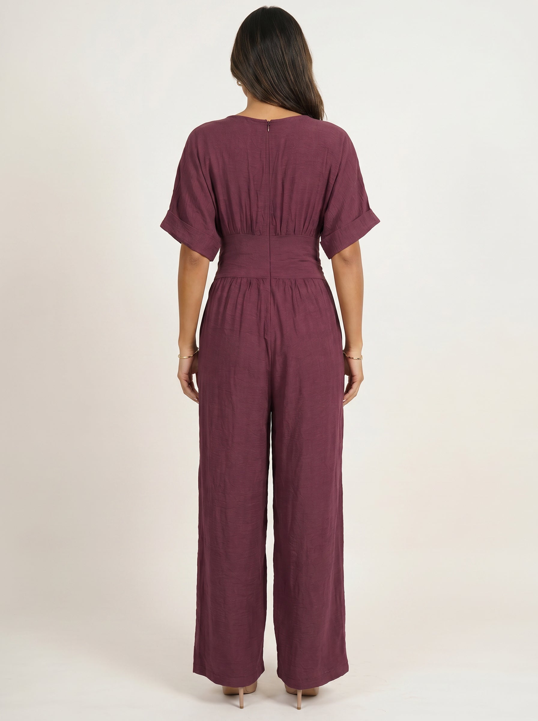 Moomaya Women Jumpsuit, Wrap Style Wide Leg Romper with Pockets Casual Wear