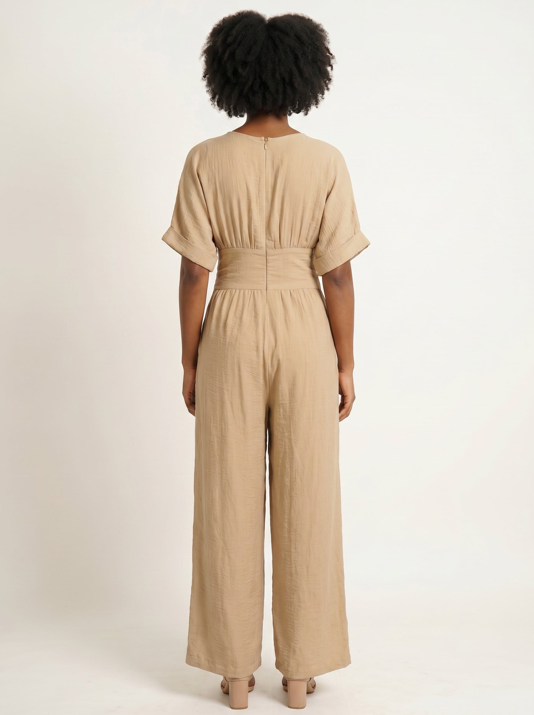 Moomaya Women Jumpsuit, Wrap Style Wide Leg Romper with Pockets Casual Wear