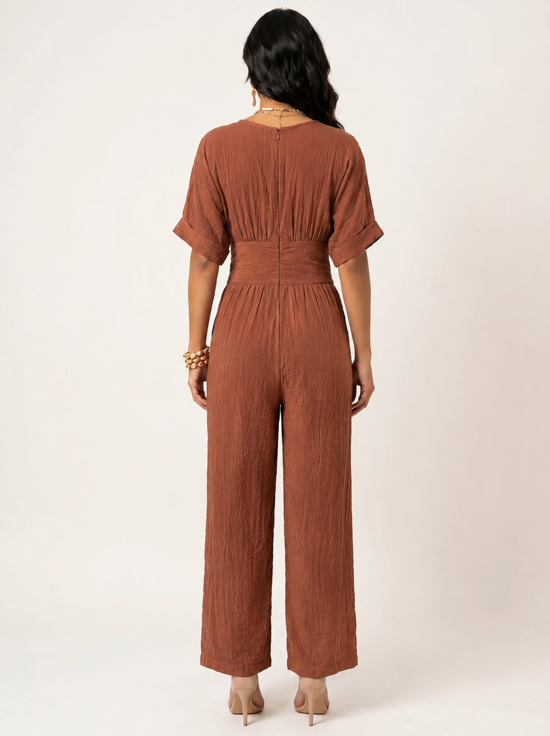 Moomaya Women Jumpsuit, Wrap Style Wide Leg Romper with Pockets Casual Wear