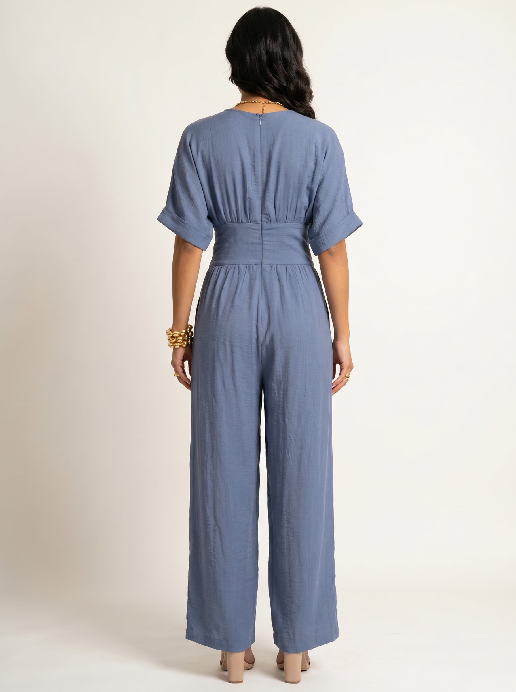 Moomaya Women Jumpsuit, Wrap Style Wide Leg Romper with Pockets Casual Wear