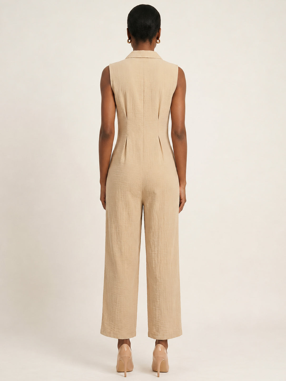 Moomaya Women’s Linen Sleeveless Jumpsuit, Full Length Casual Summer Romper