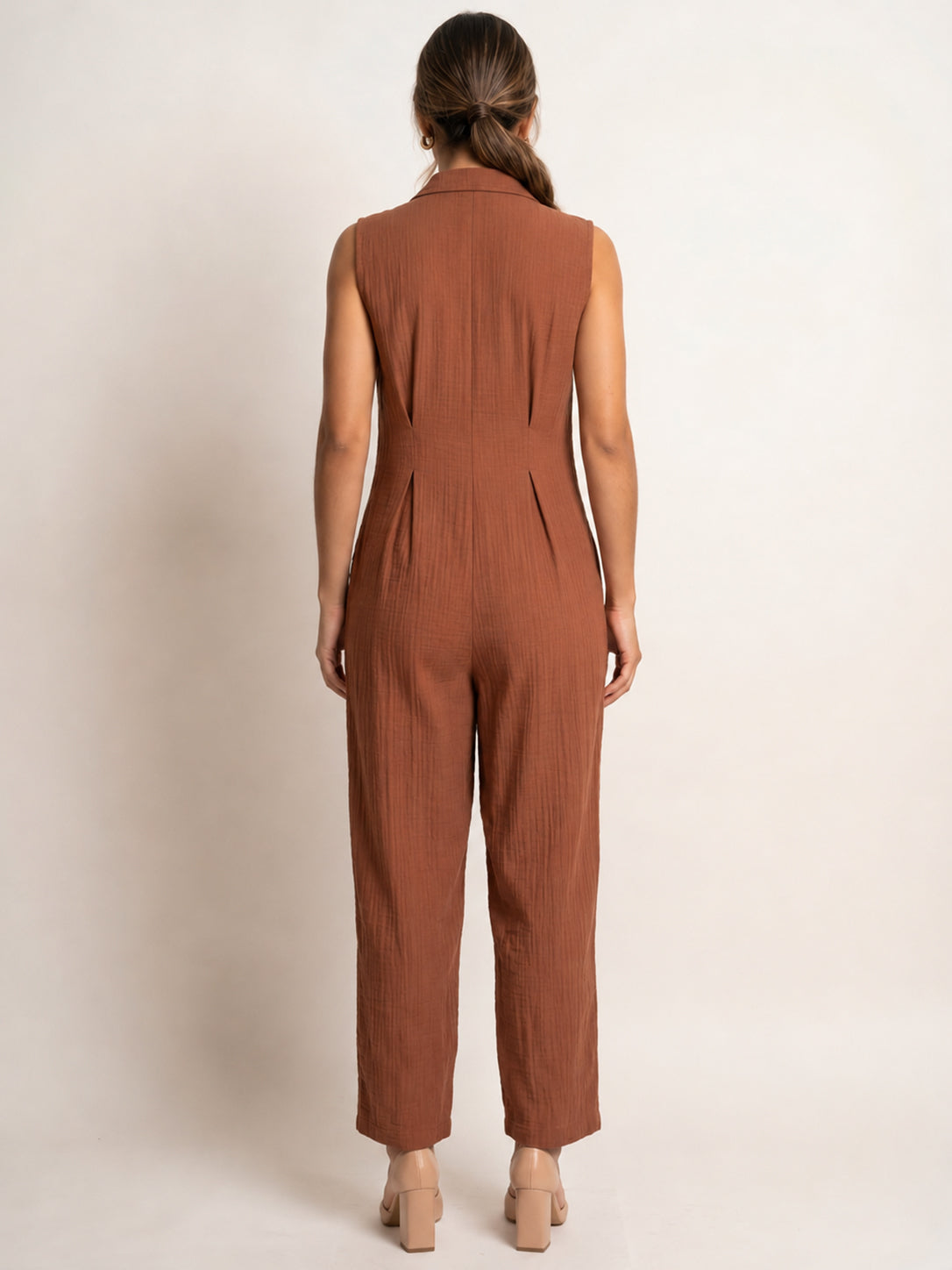 Moomaya Women’s Linen Sleeveless Jumpsuit, Full Length Casual Summer Romper