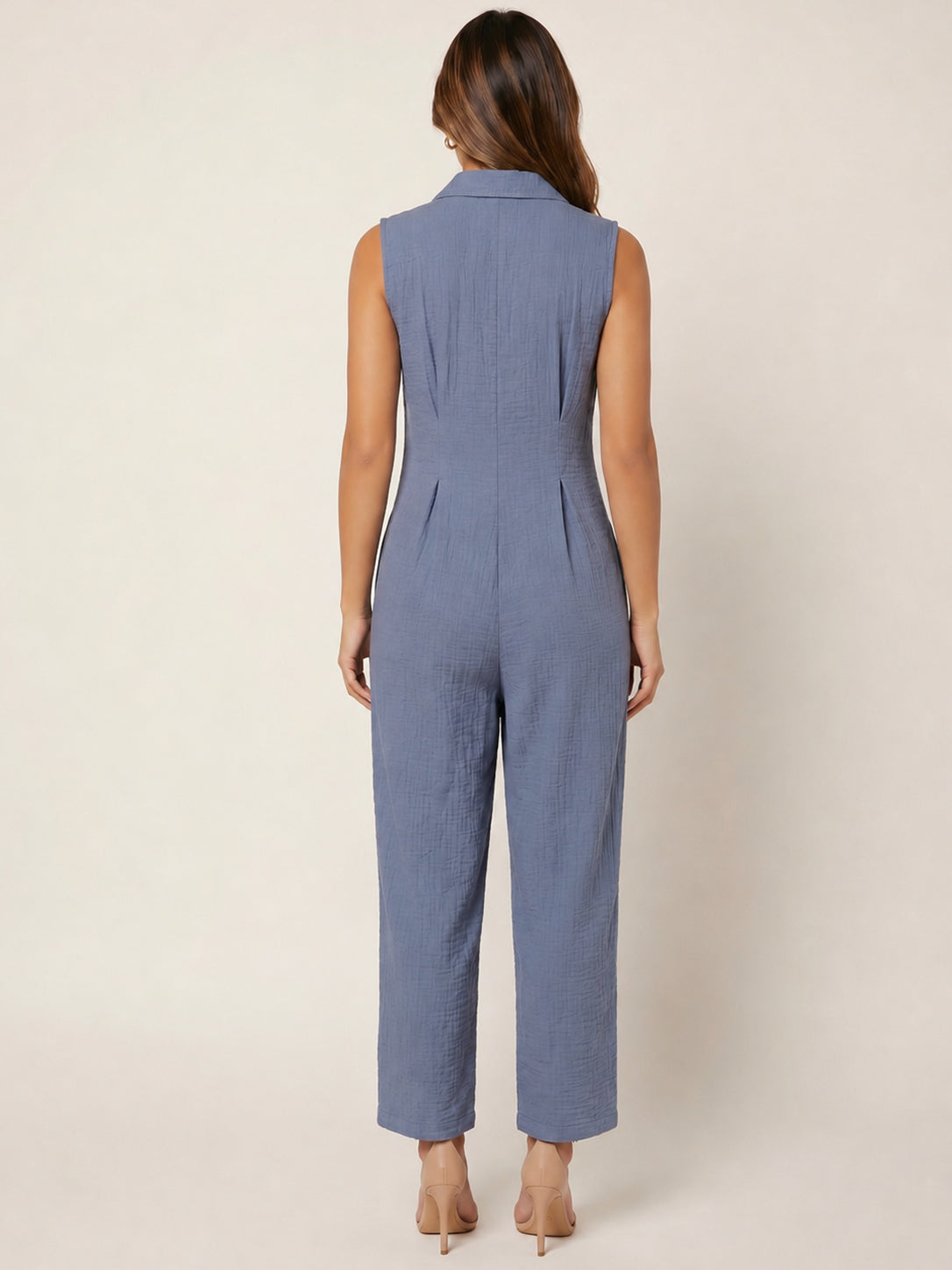 Moomaya Women’s Linen Sleeveless Jumpsuit, Full Length Casual Summer Romper