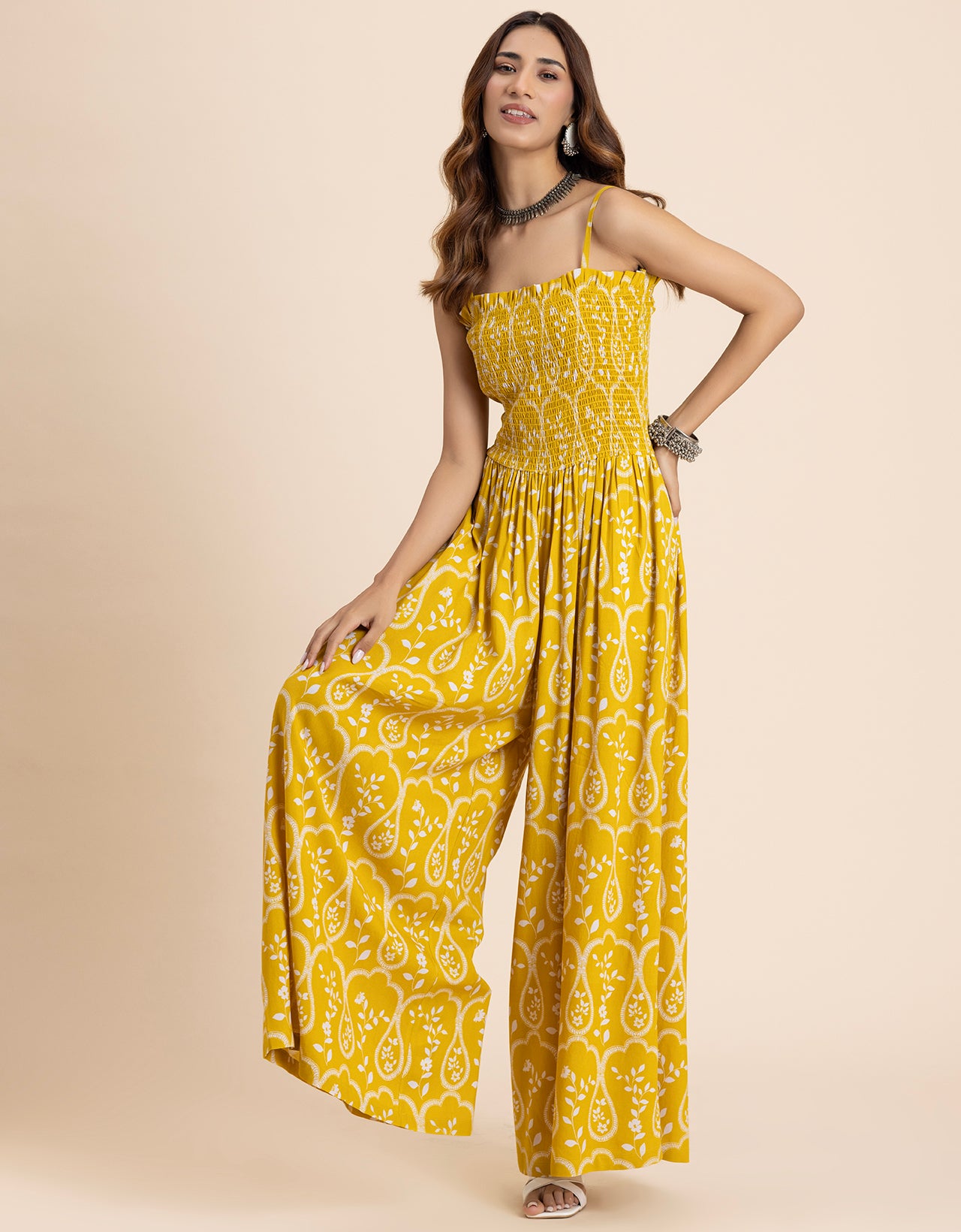 Shoulder Straps Full Leg Printed Jumpsuit For Women