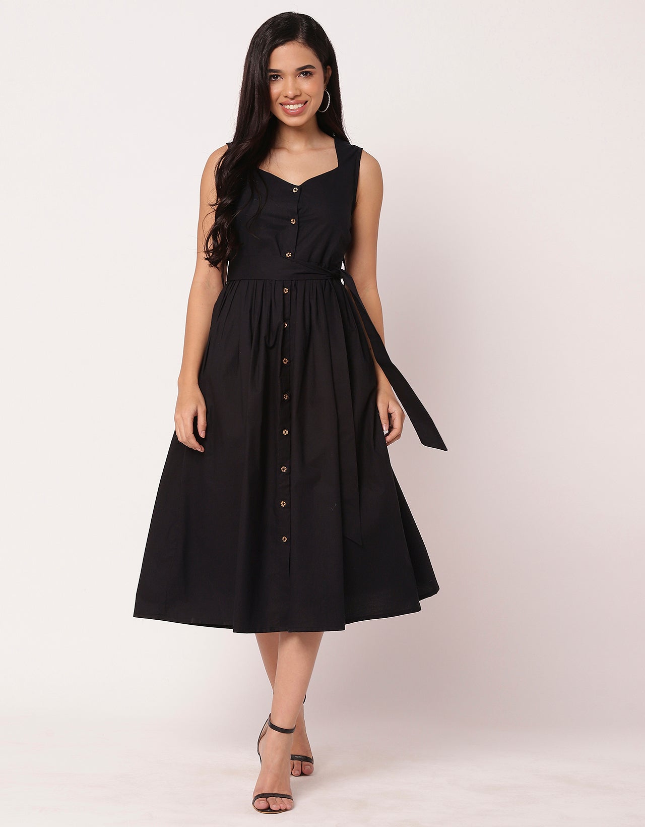 Sleeveless Sweetheart Neck Flared Cotton Dress