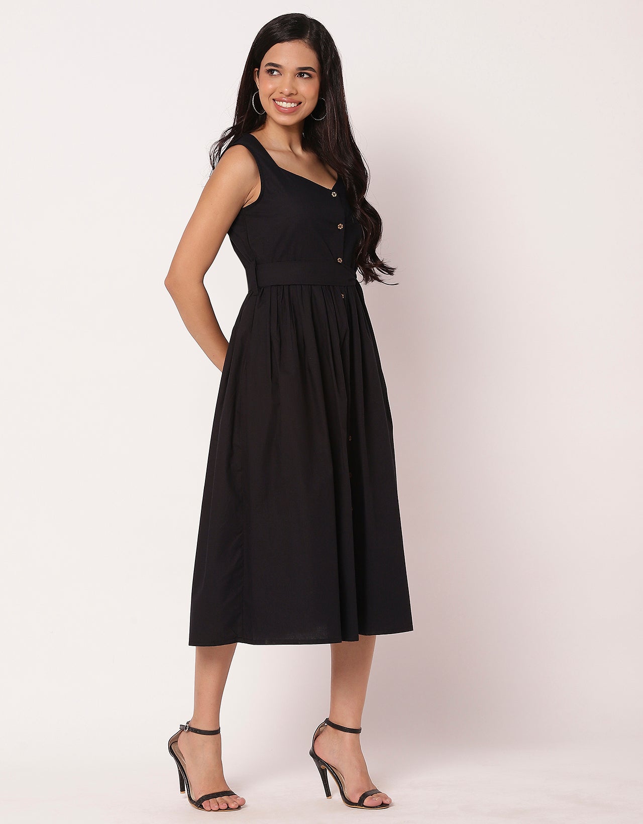 Sleeveless Sweetheart Neck Flared Cotton Dress