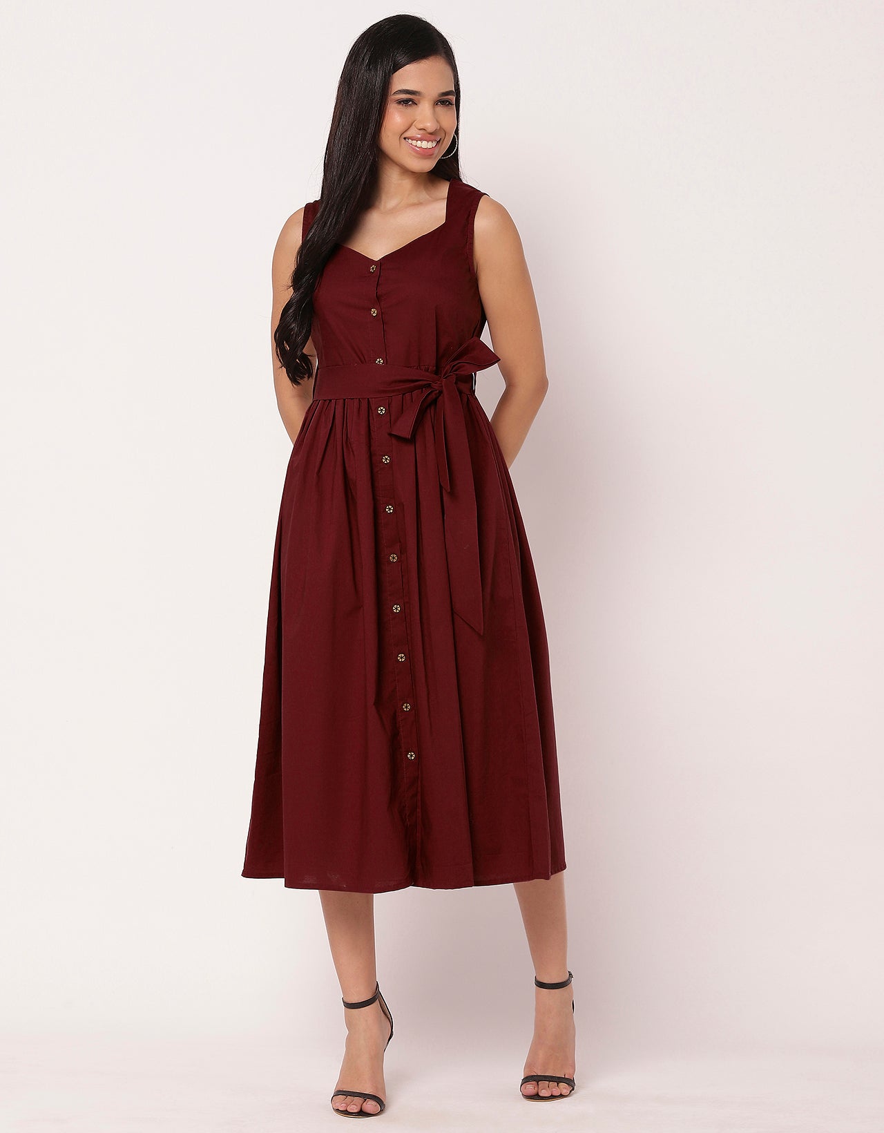 Sleeveless Sweetheart Neck Flared Cotton Dress