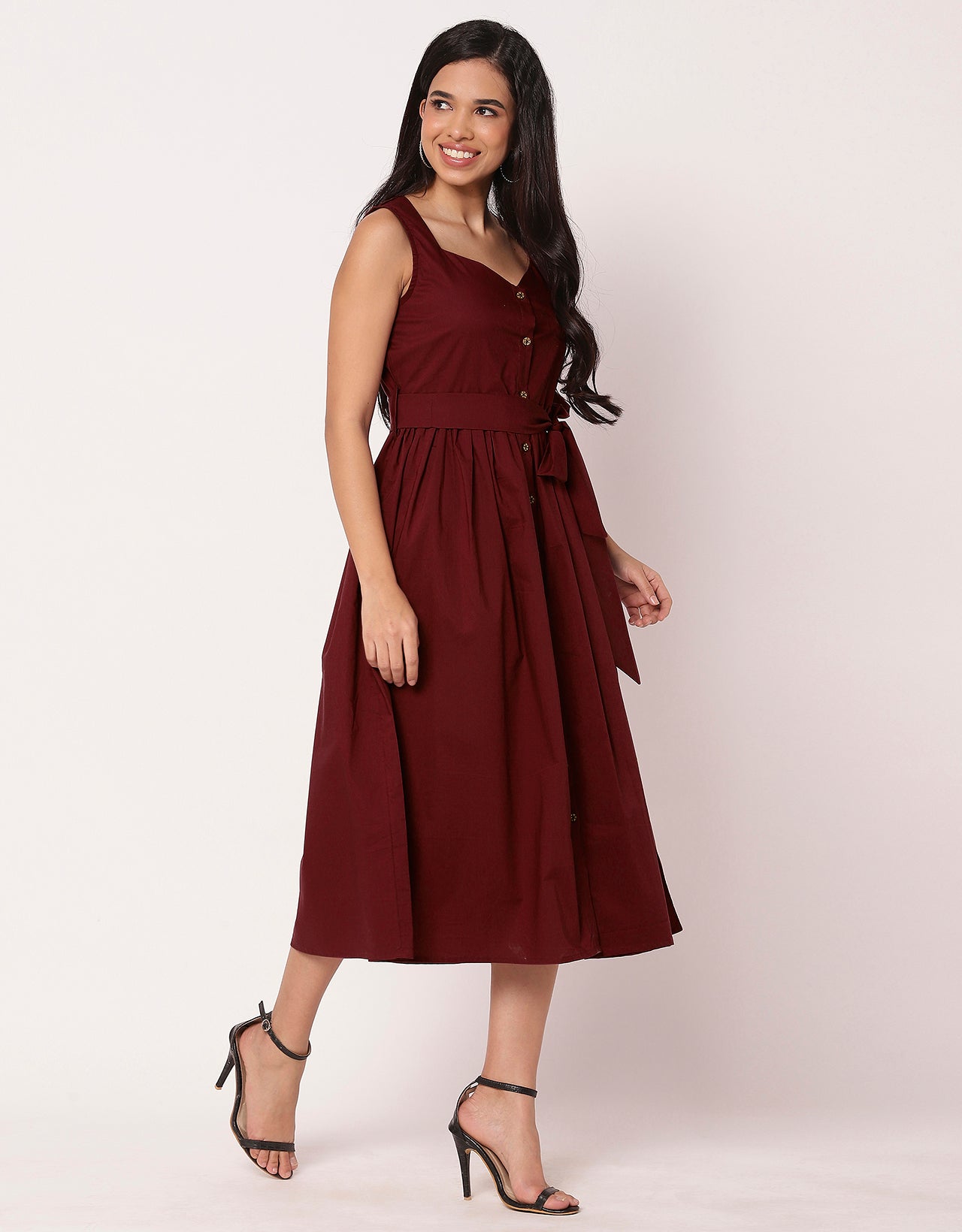Sleeveless Sweetheart Neck Flared Cotton Dress