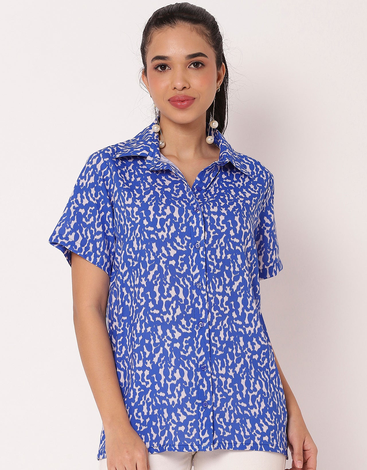 Short Sleeve Collar Printed  Women's Casual Shirt