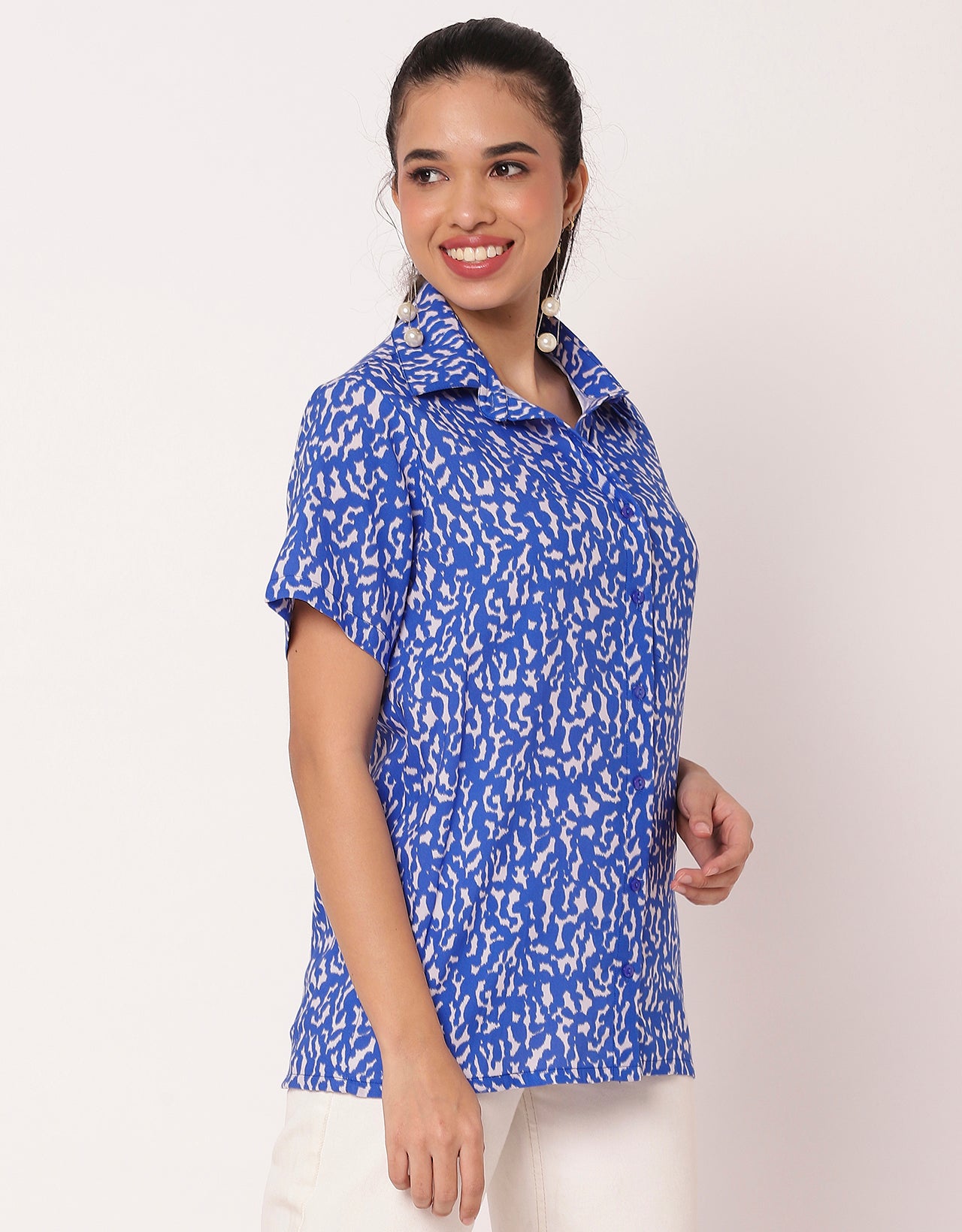 Short Sleeve Collar Printed  Women's Casual Shirt