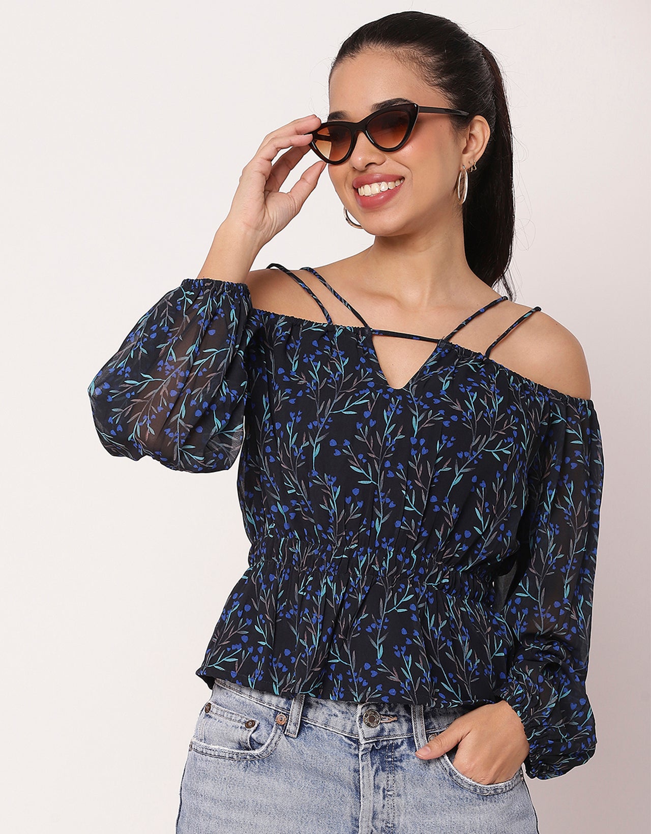 Long Sleeves Off Shoulder Printed Top