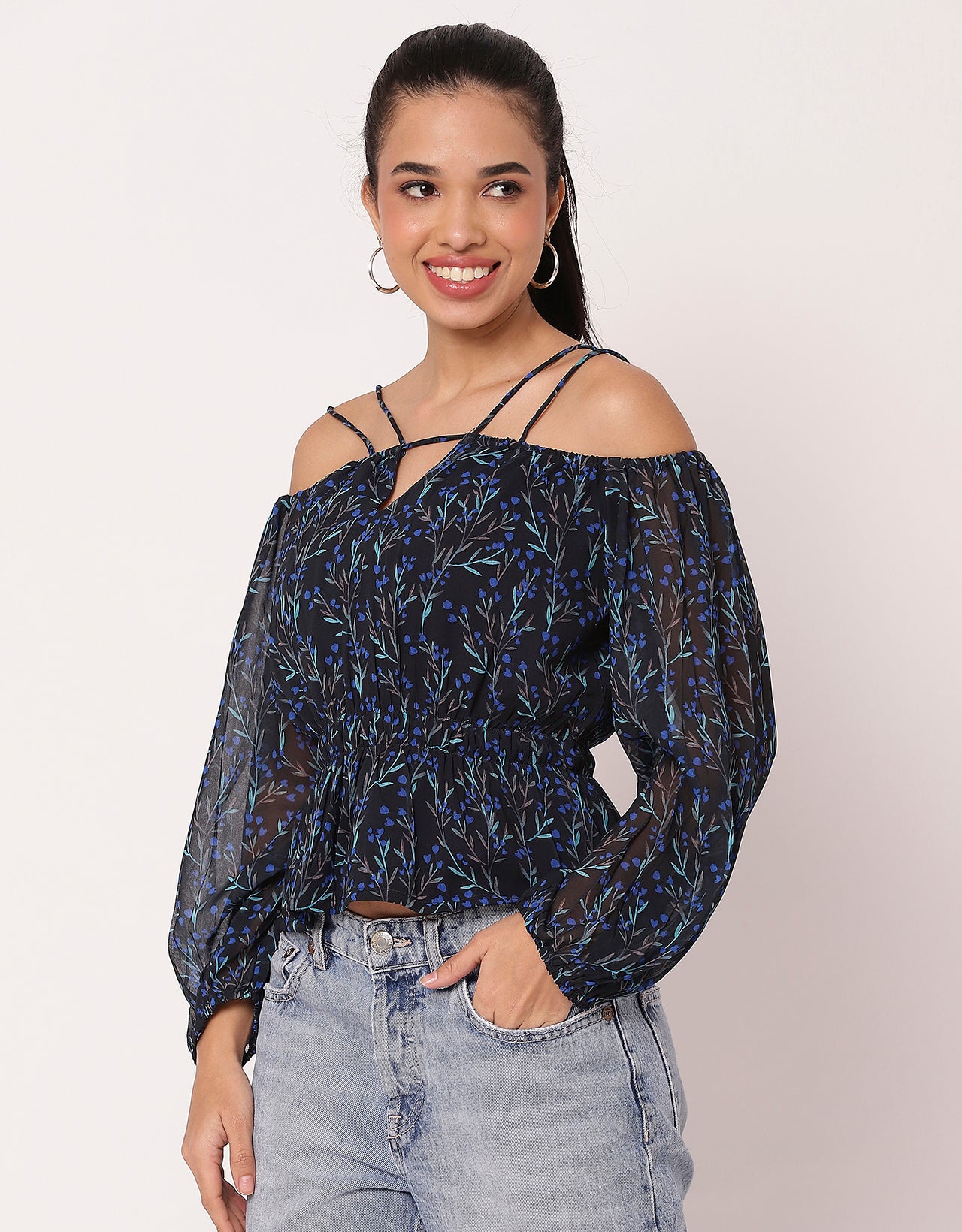 Long Sleeves Off Shoulder Printed Top