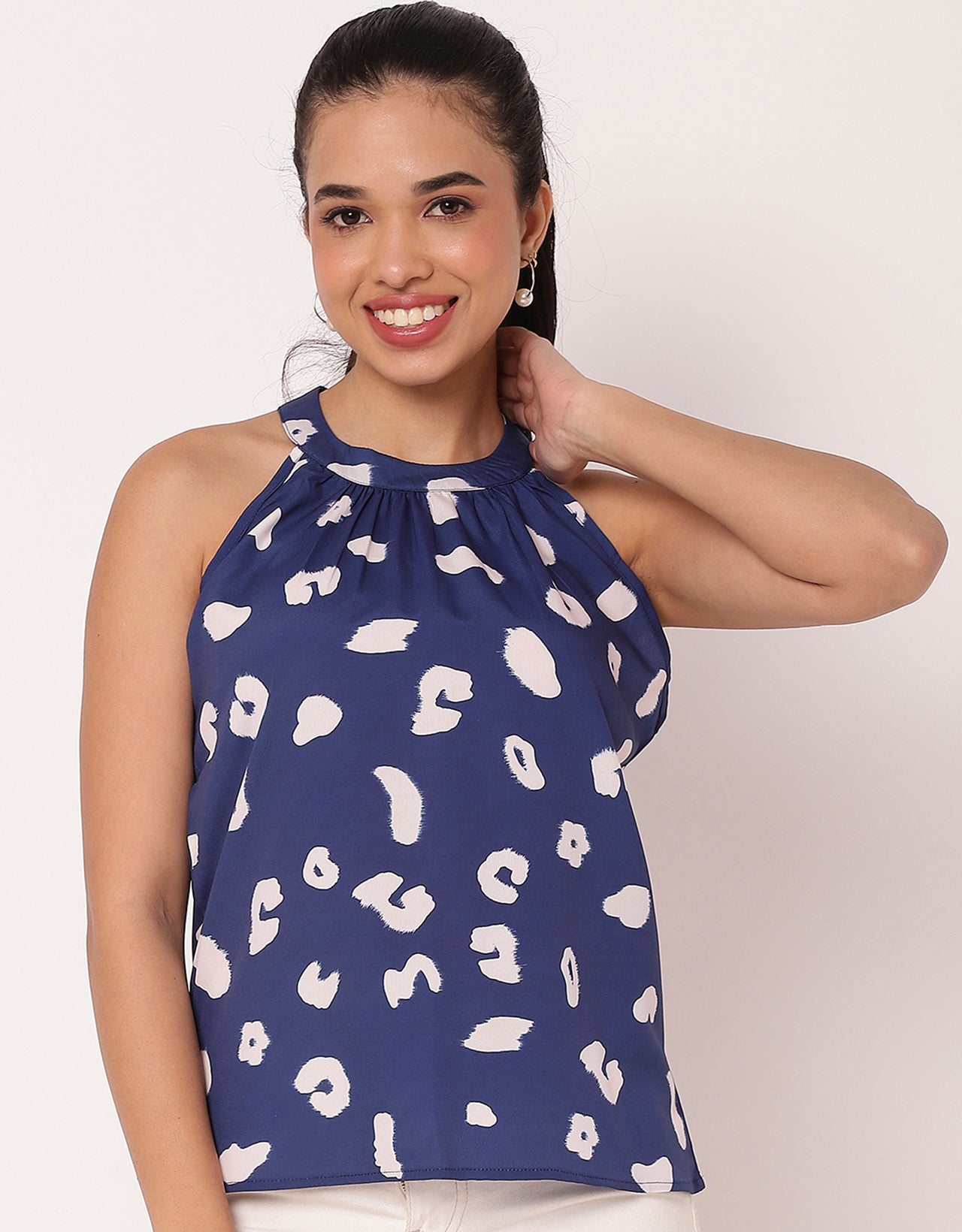 Sleeveless Halter Neck Printed Loose Fit Top