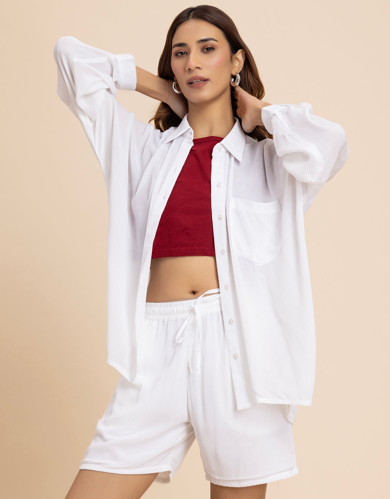 Women's 2 Pcs Co-Ord Set Long Shirt With Shorts