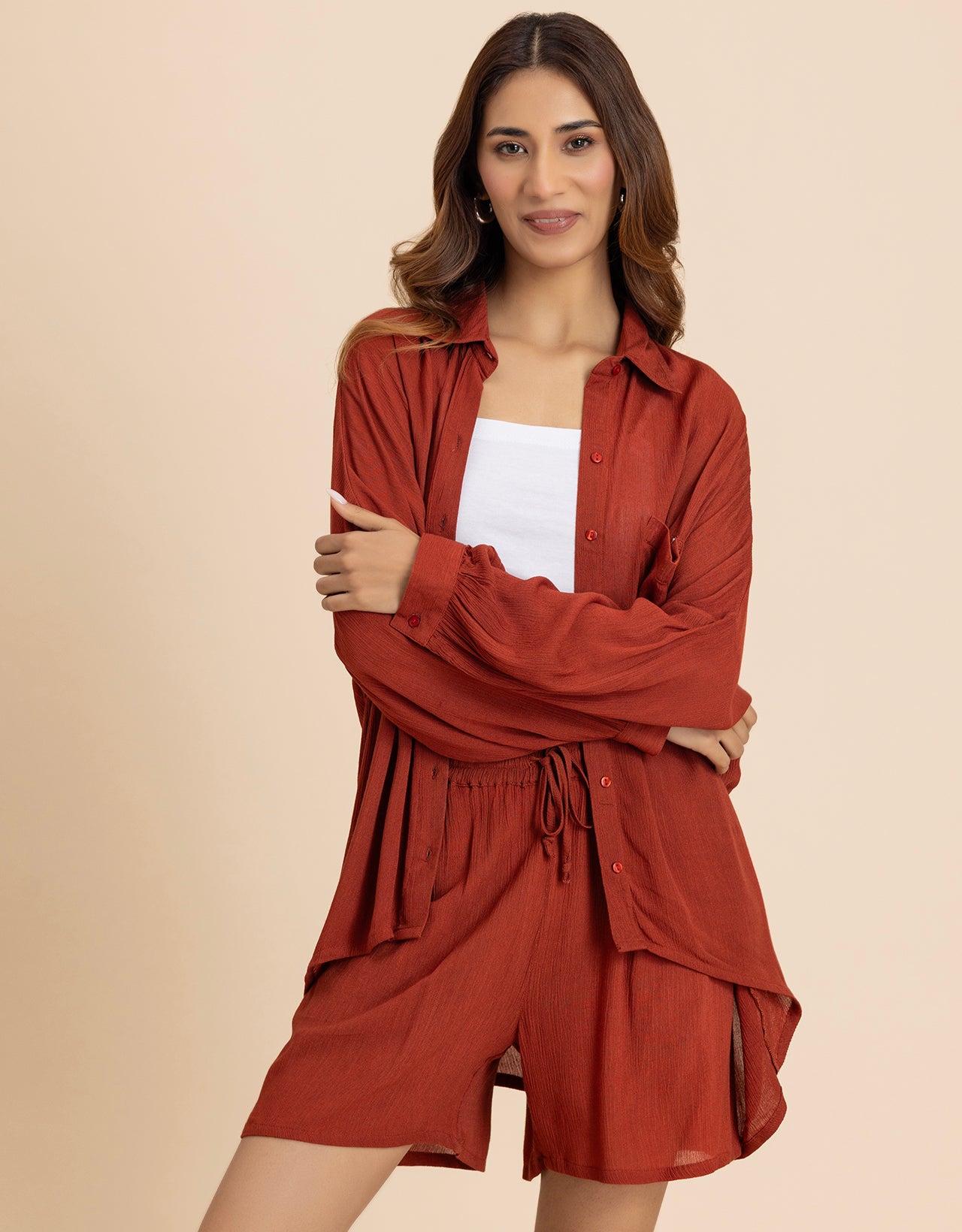 Women's 2 Pcs Co-Ord Set Long Shirt With Shorts