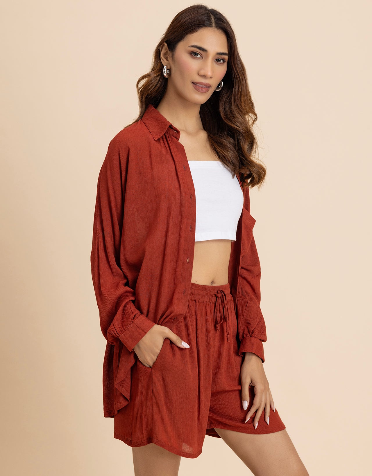 Women's 2 Pcs Co-Ord Set Long Shirt With Shorts