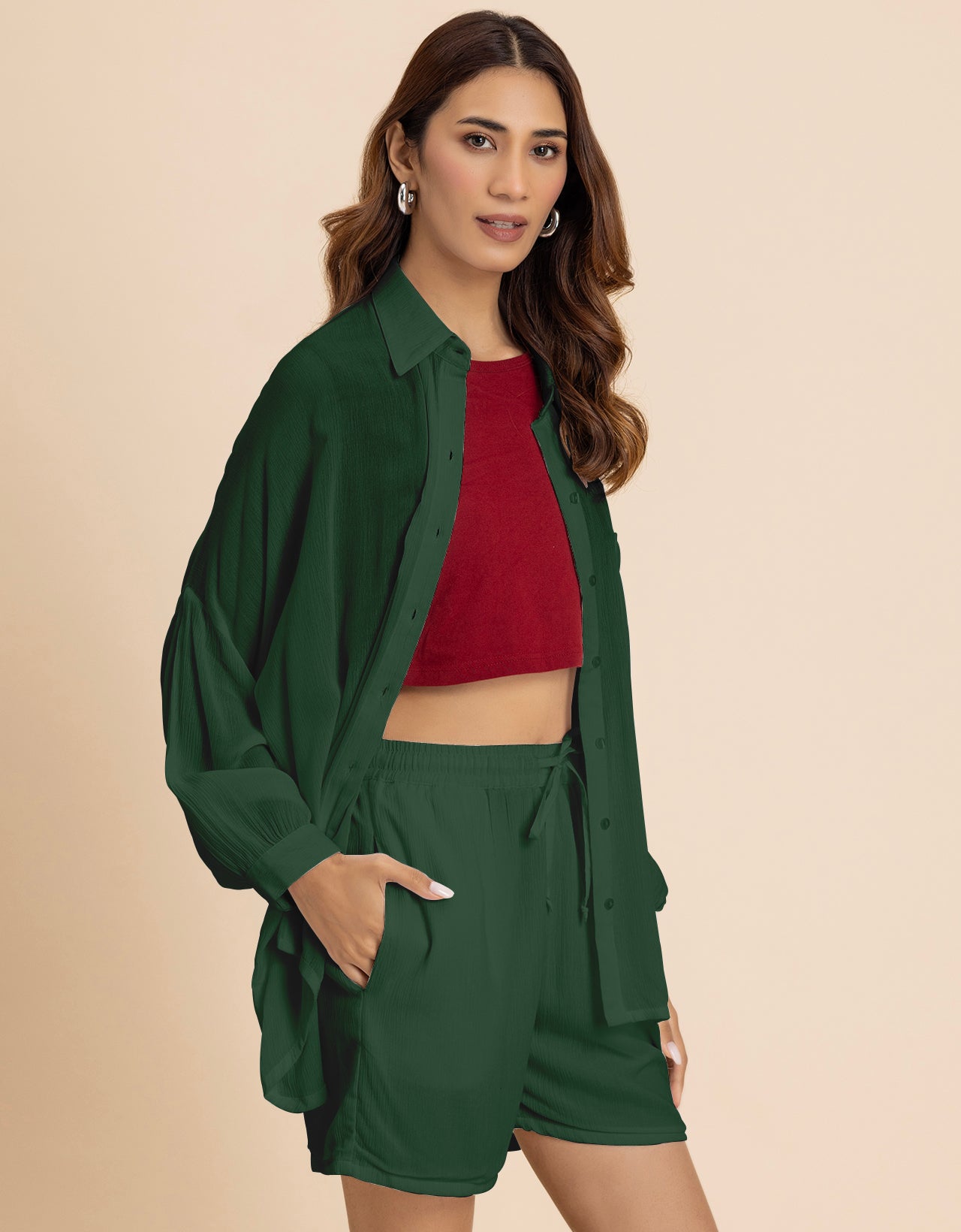 Women's 2 Pcs Co-Ord Set Long Shirt With Shorts